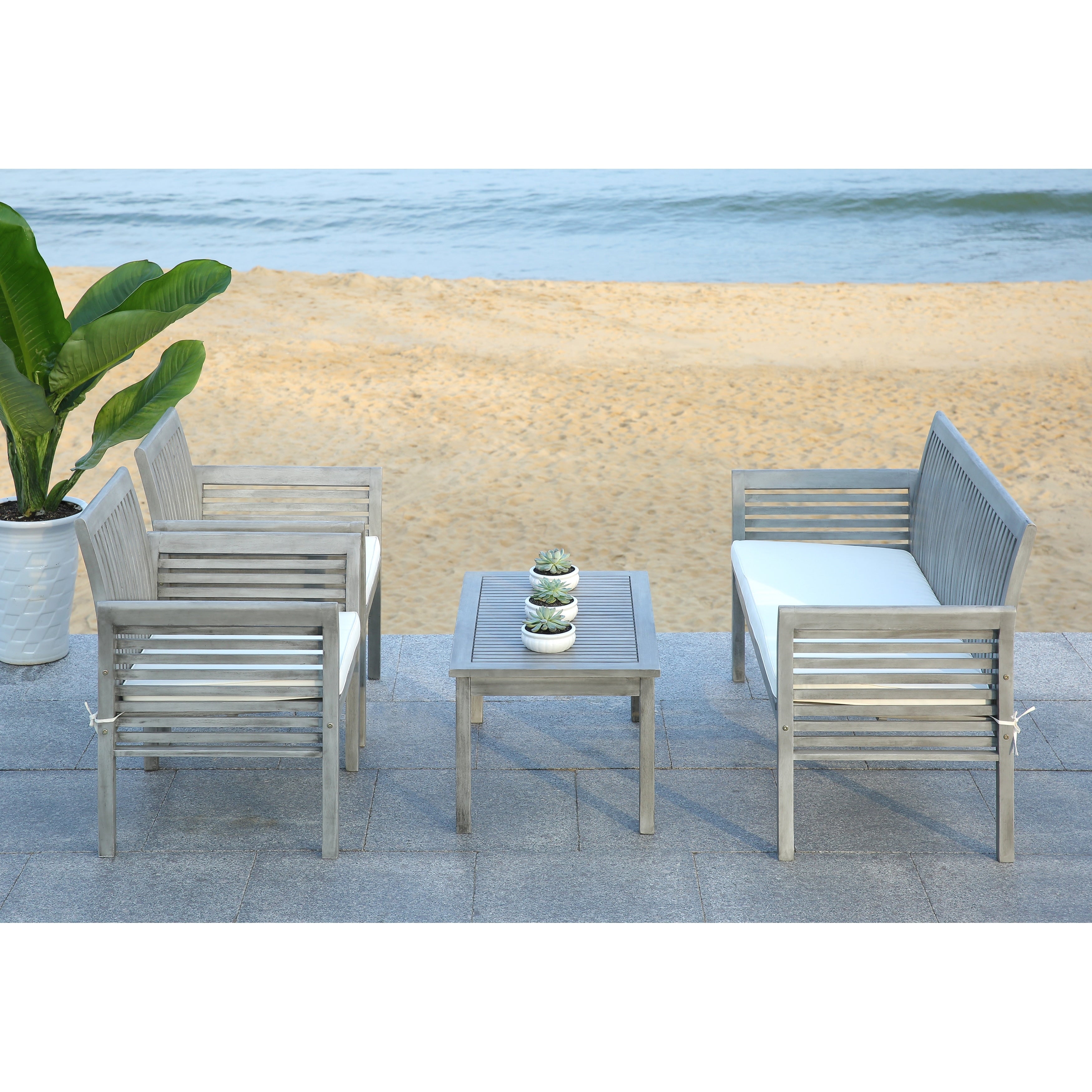 Ensemble de jardin 4 pièces en bois d'acacia massif SAFAVIEH Carson - 50 l x 24 p x 30 h