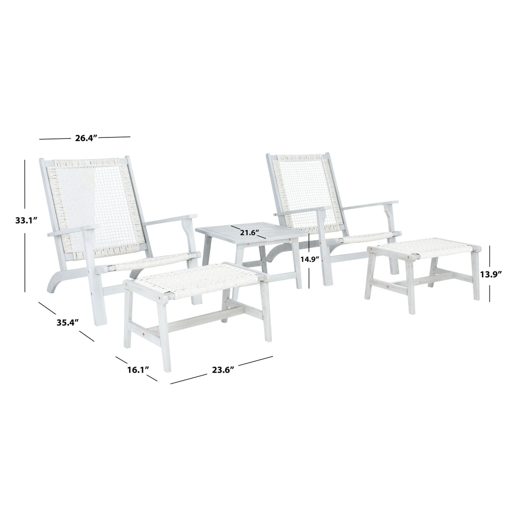 SAFAVIEH Chantelle Ensemble de 2 chaises longues et tabourets en bois massif pour l'extérieur (table d'appoint incluse) - 26 L x 35 P x 33 H