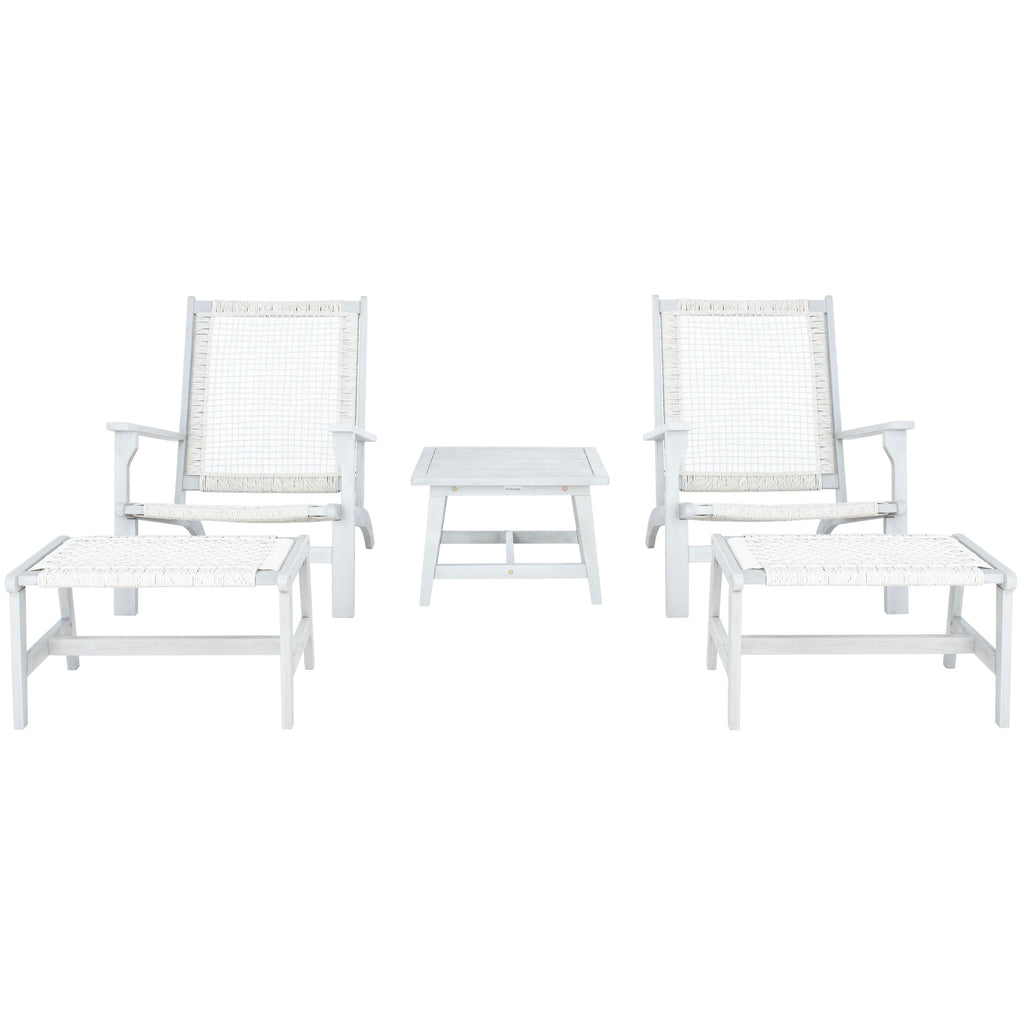 SAFAVIEH Chantelle Ensemble de 2 chaises longues et tabourets en bois massif pour l'extérieur (table d'appoint incluse) - 26 L x 35 P x 33 H