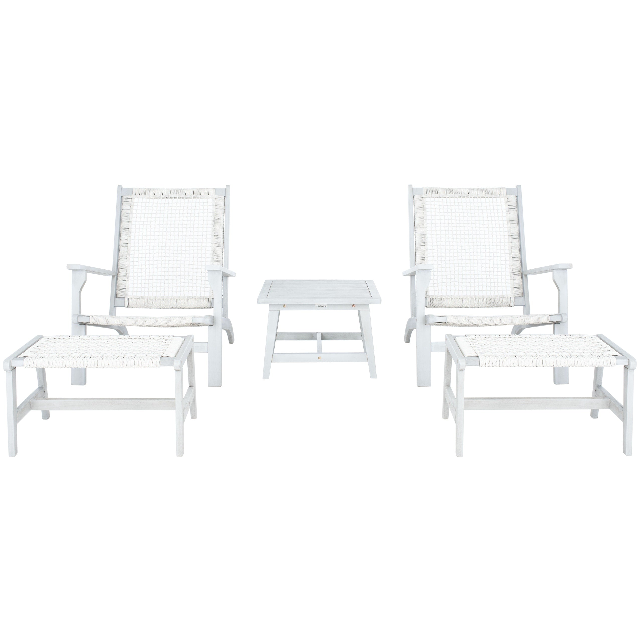 SAFAVIEH Chantelle Ensemble de 2 chaises longues et tabourets en bois massif pour l'extérieur (table d'appoint incluse) - 26 L x 35 P x 33 H