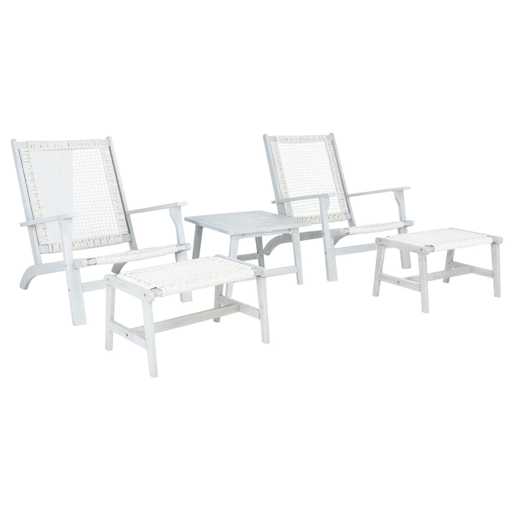 SAFAVIEH Chantelle Ensemble de 2 chaises longues et tabourets en bois massif pour l'extérieur (table d'appoint incluse) - 26 L x 35 P x 33 H
