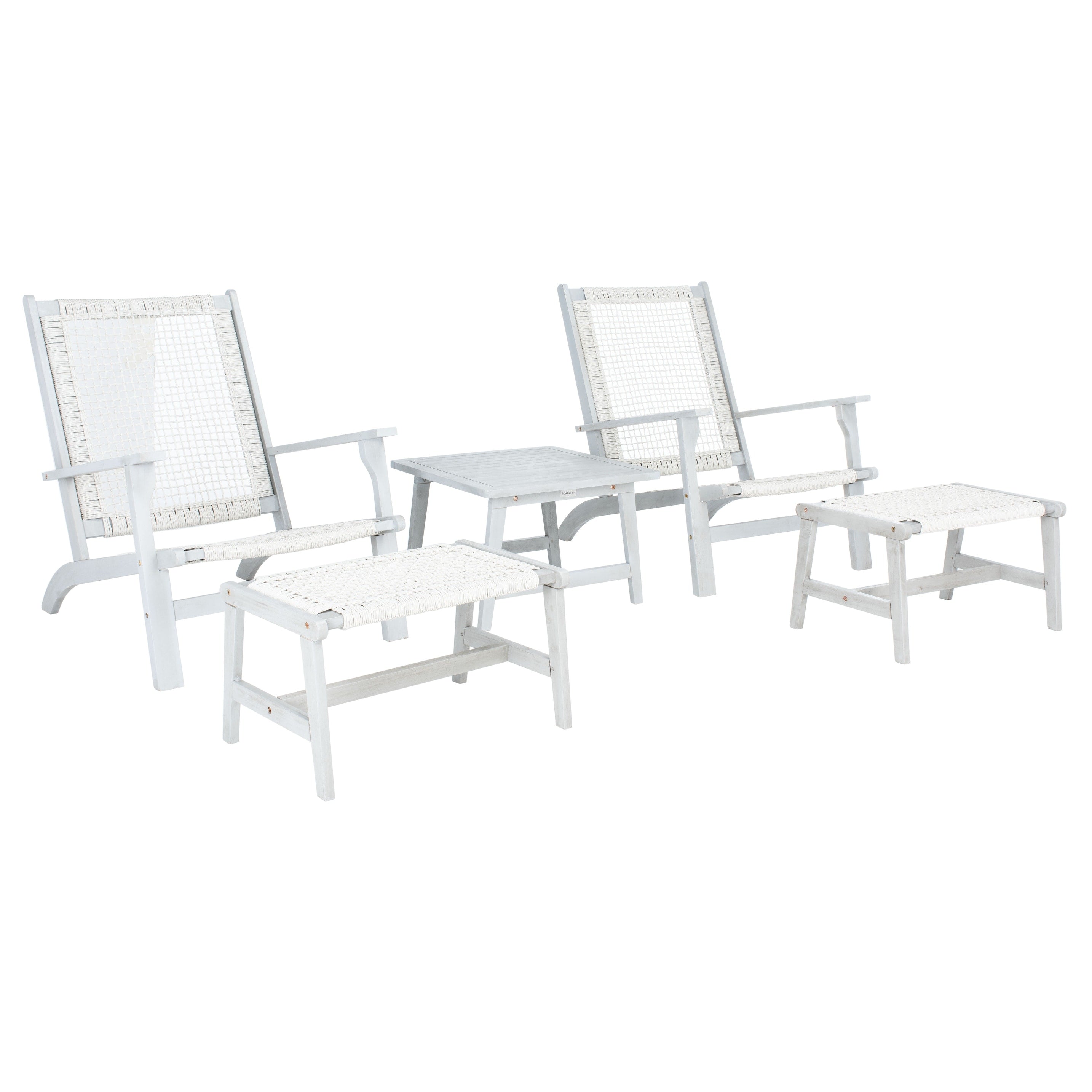 SAFAVIEH Chantelle Ensemble de 2 chaises longues et tabourets en bois massif pour l'extérieur (table d'appoint incluse) - 26 L x 35 P x 33 H