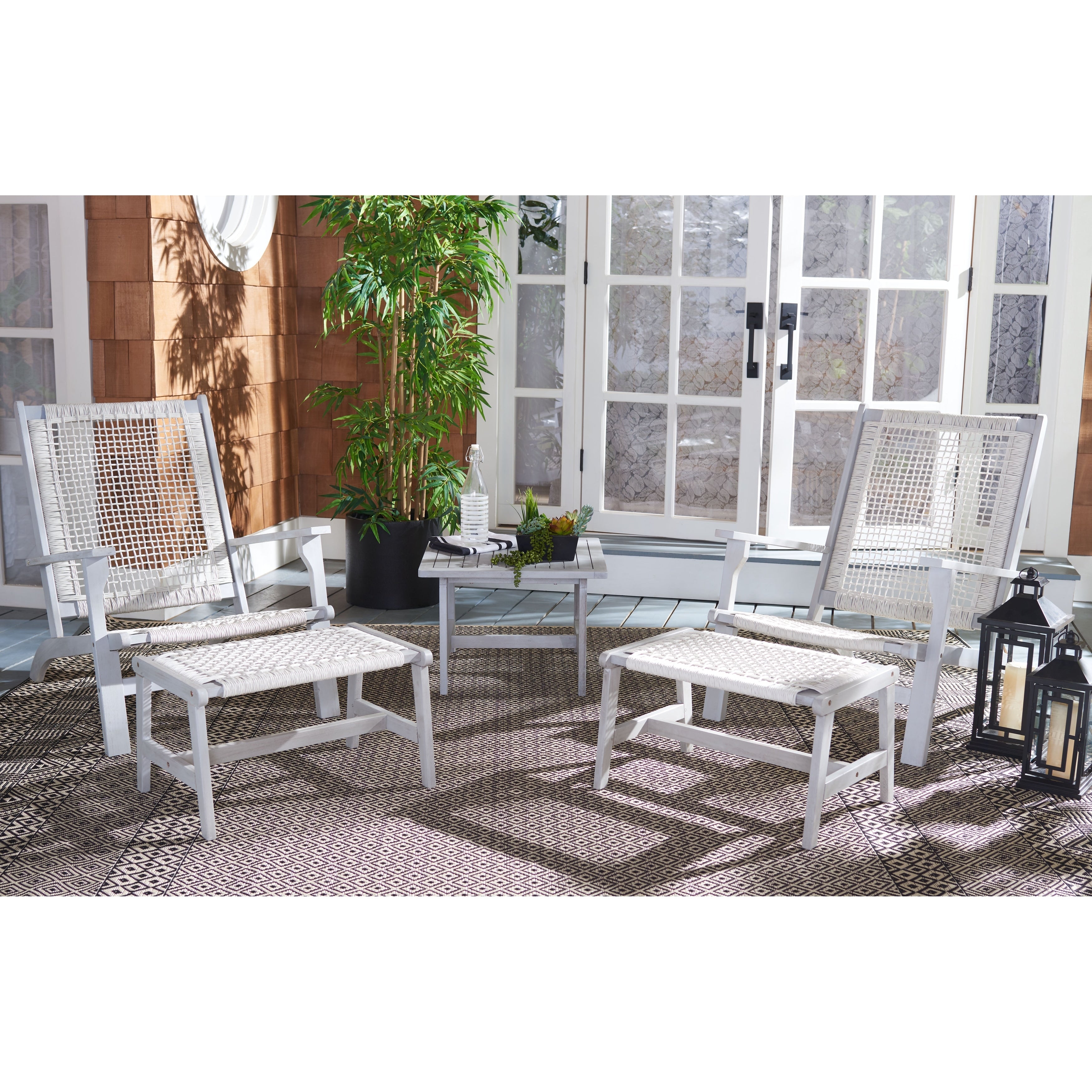 SAFAVIEH Chantelle Ensemble de 2 chaises longues et tabourets en bois massif pour l'extérieur (table d'appoint incluse) - 26 L x 35 P x 33 H