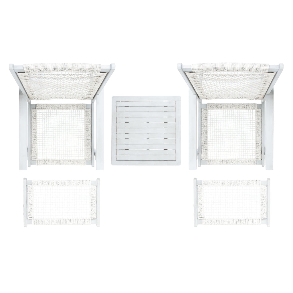 SAFAVIEH Chantelle Ensemble de 2 chaises longues et tabourets en bois massif pour l'extérieur (table d'appoint incluse) - 26 L x 35 P x 33 H