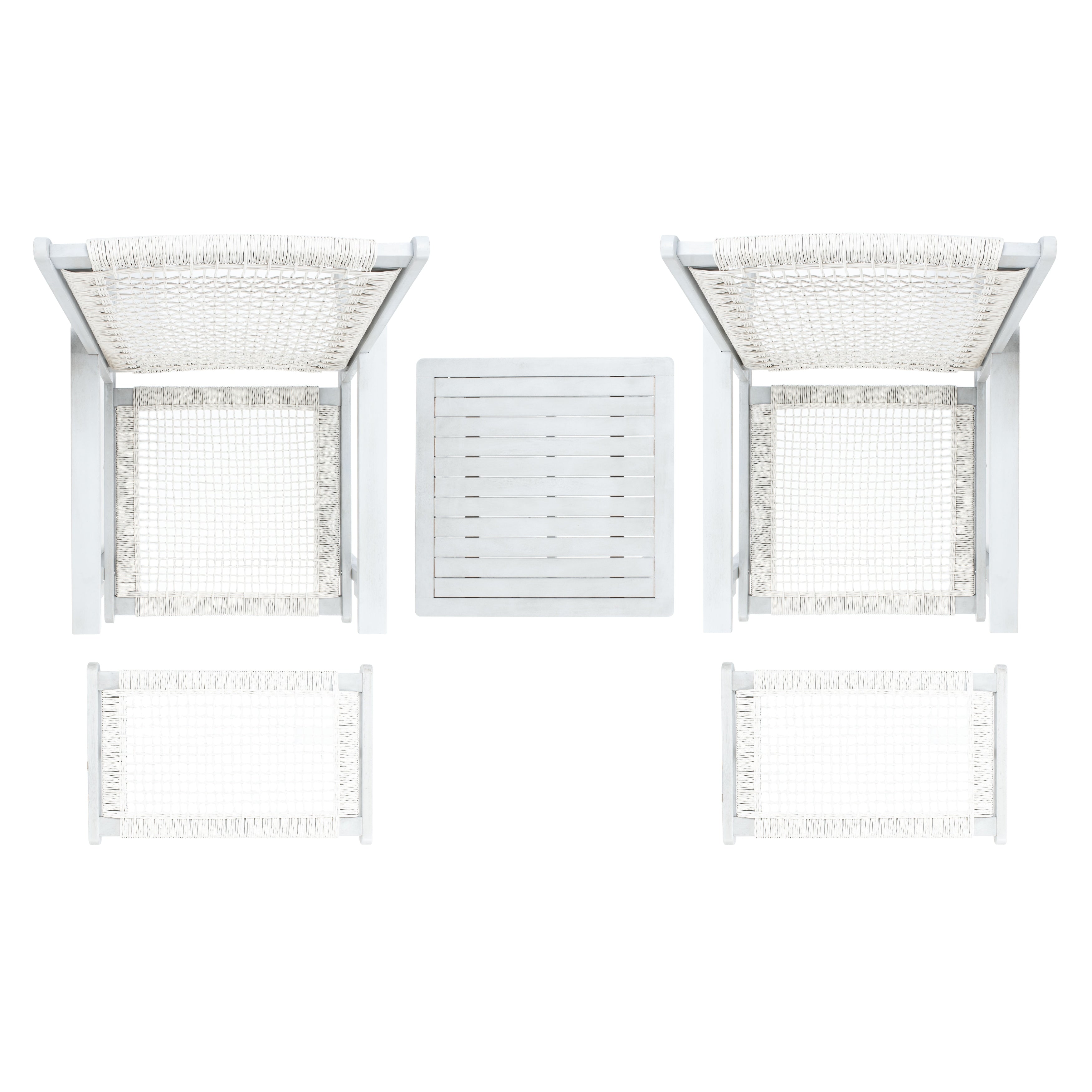 SAFAVIEH Chantelle Ensemble de 2 chaises longues et tabourets en bois massif pour l'extérieur (table d'appoint incluse) - 26 L x 35 P x 33 H