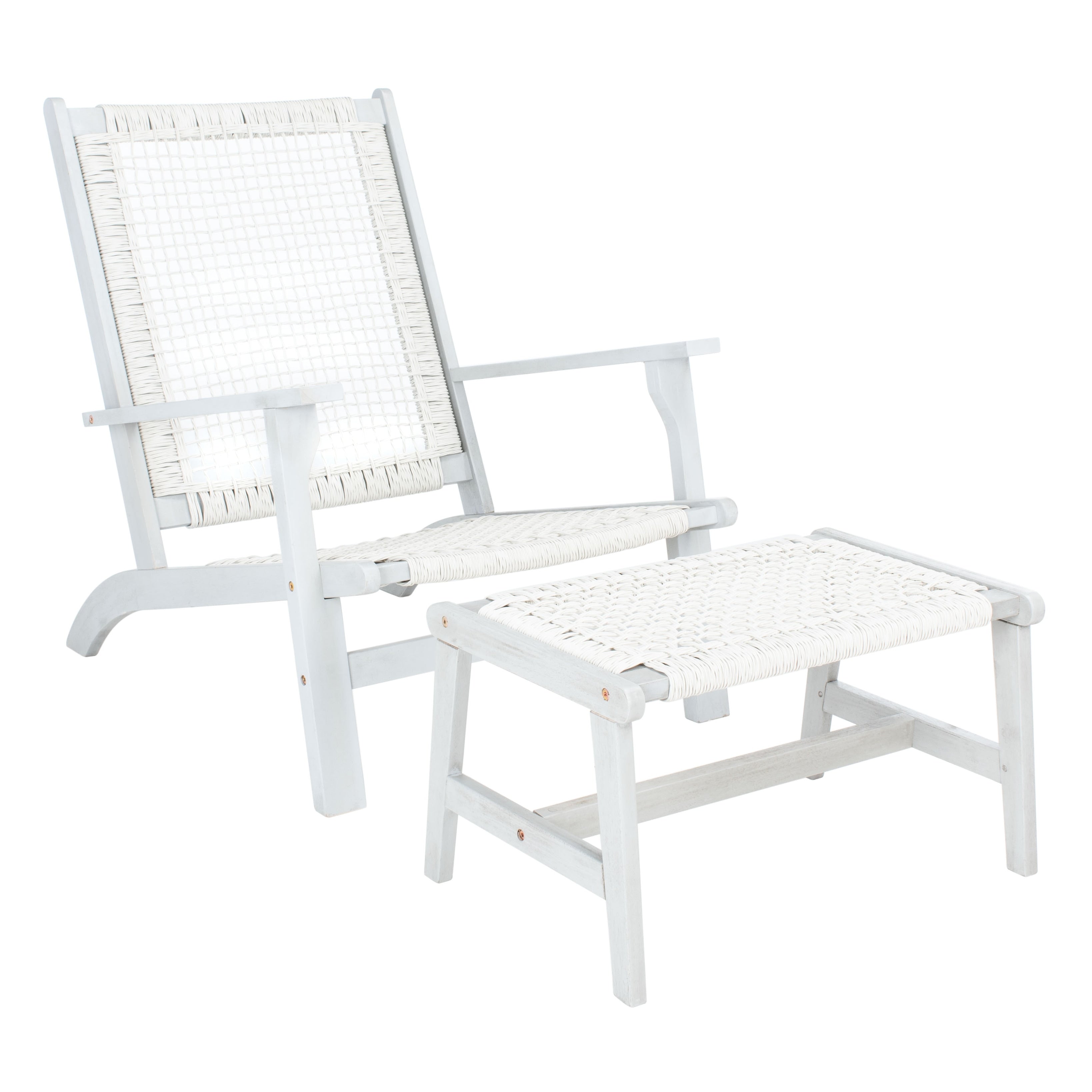 SAFAVIEH Chantelle Ensemble de 2 chaises longues et tabourets en bois massif pour l'extérieur (table d'appoint incluse) - 26 L x 35 P x 33 H