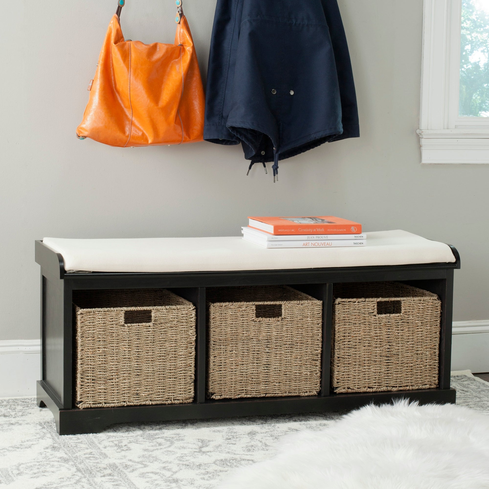 Banc de rangement SAFAVIEH Eola gris/blanc - 47 x 16,1 x 19,9 - 47 l x 16 P x 20 H