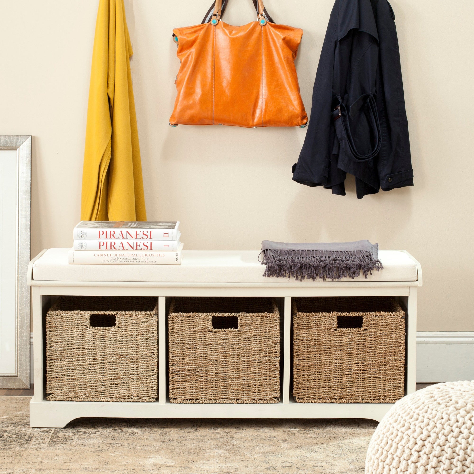Banc de rangement SAFAVIEH Eola gris/blanc - 47 x 16,1 x 19,9 - 47 l x 16 P x 20 H