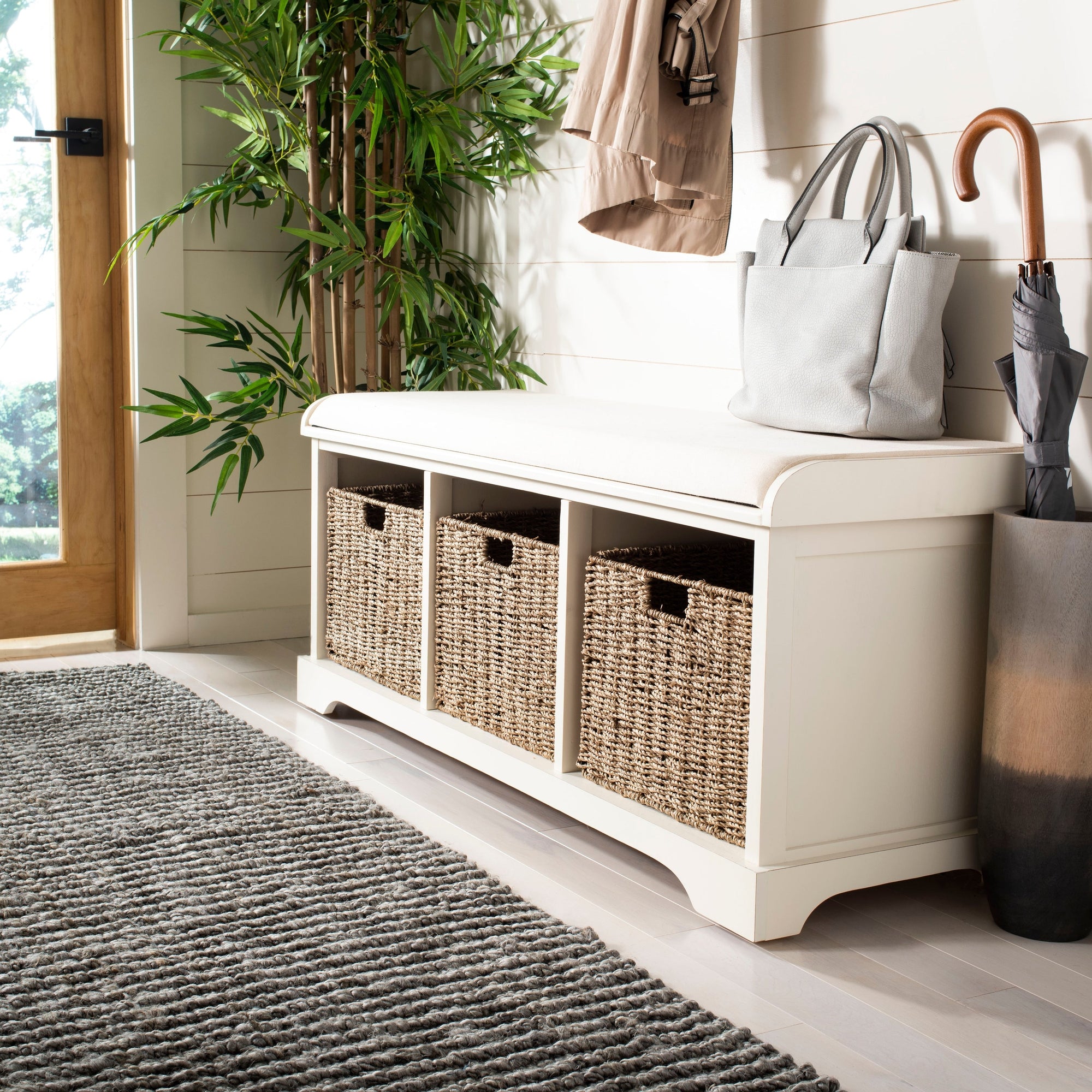 Banc de rangement SAFAVIEH Eola gris/blanc - 47 x 16,1 x 19,9 - 47 l x 16 P x 20 H