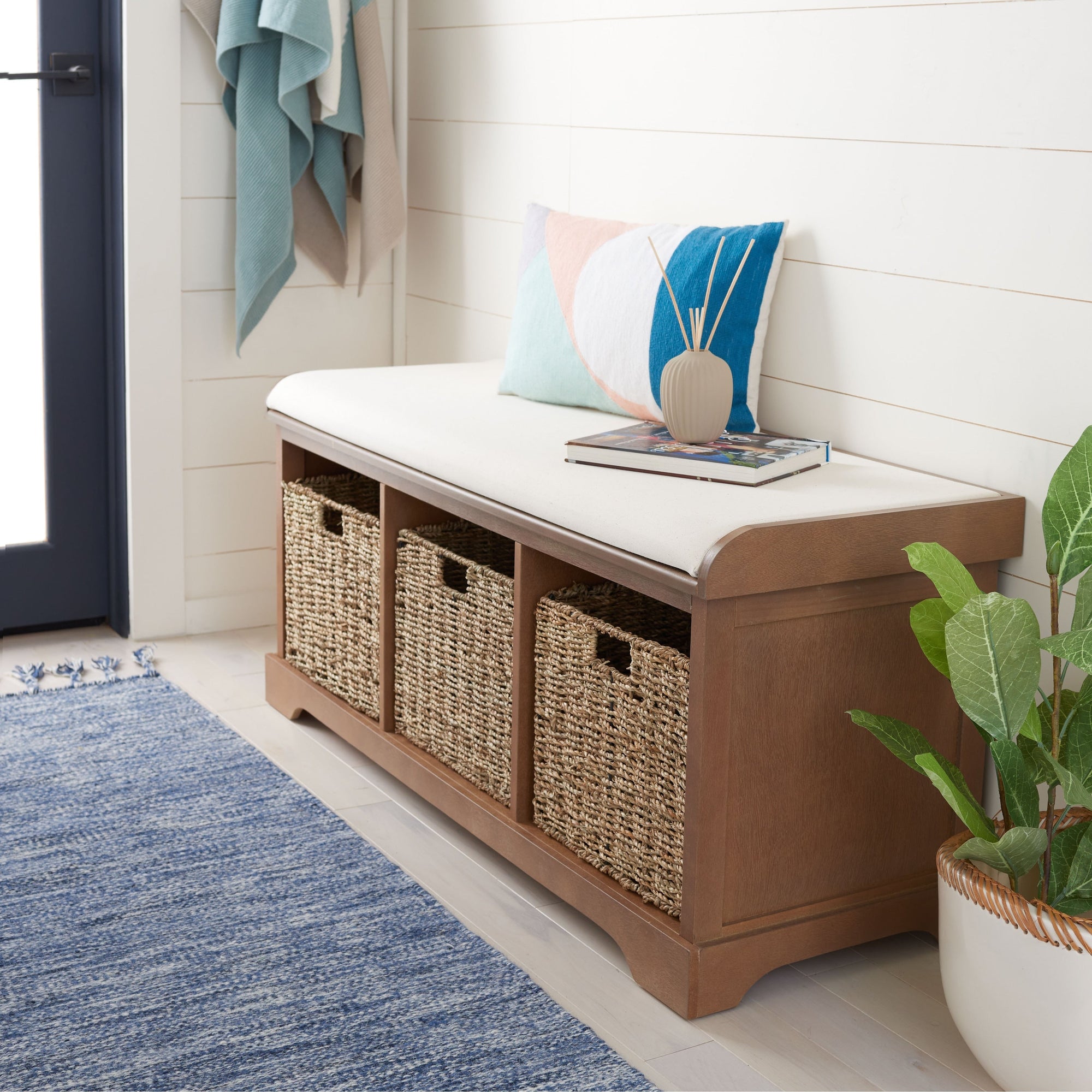 Banc de rangement SAFAVIEH Eola gris/blanc - 47 x 16,1 x 19,9 - 47 l x 16 P x 20 H