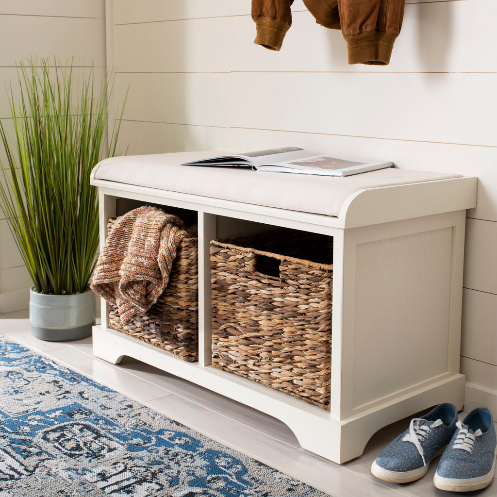 Banc de rangement tressé Euphemia marron SAFAVIEH - 33,5 x 16,1 x 19,9 - 34 L x 16 P x 20 H