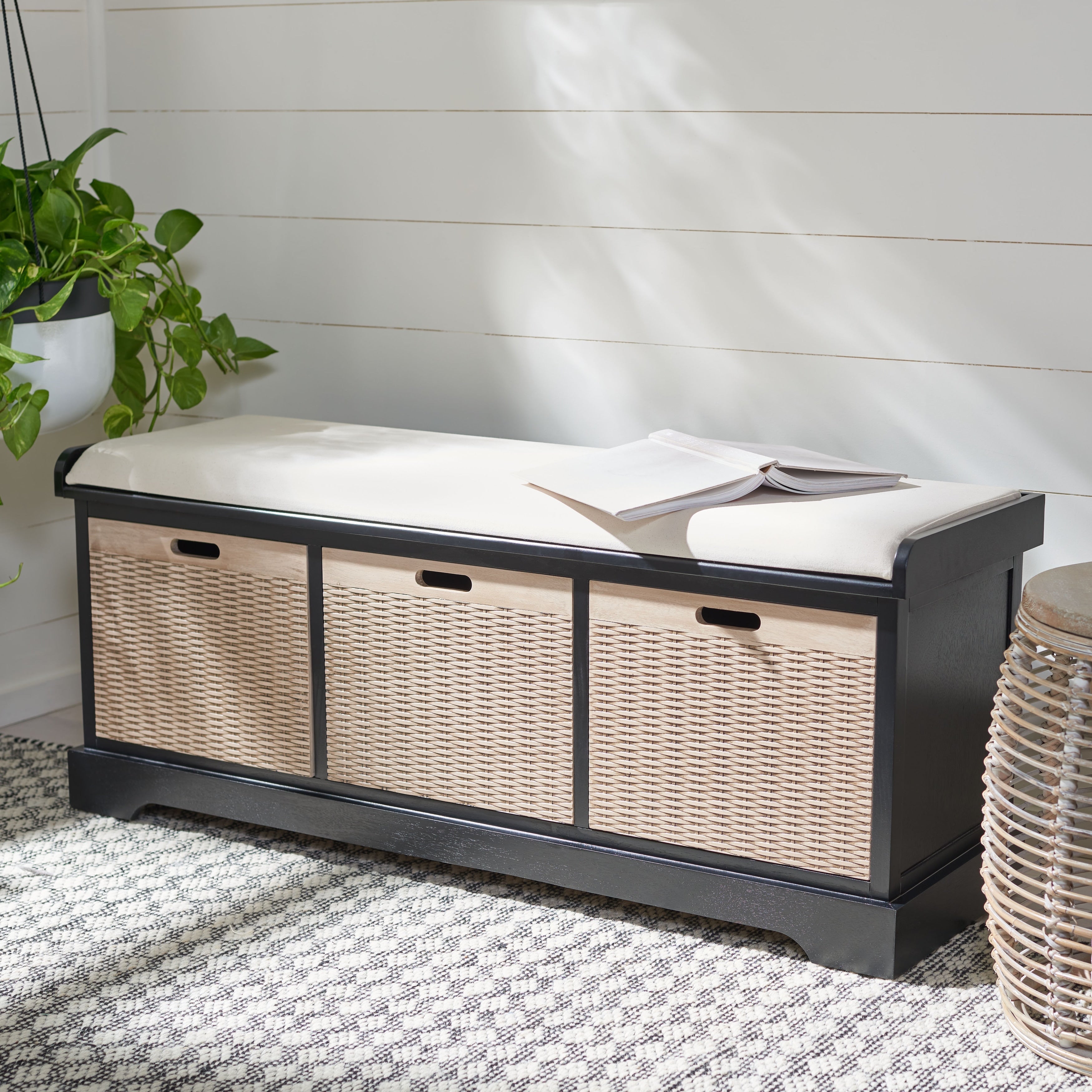 Banc de rangement 3 tiroirs avec coussins SAFAVIEH Fiorello - 47,3 l x 15 L x 19 H - 47 l x 15 P x 19 H