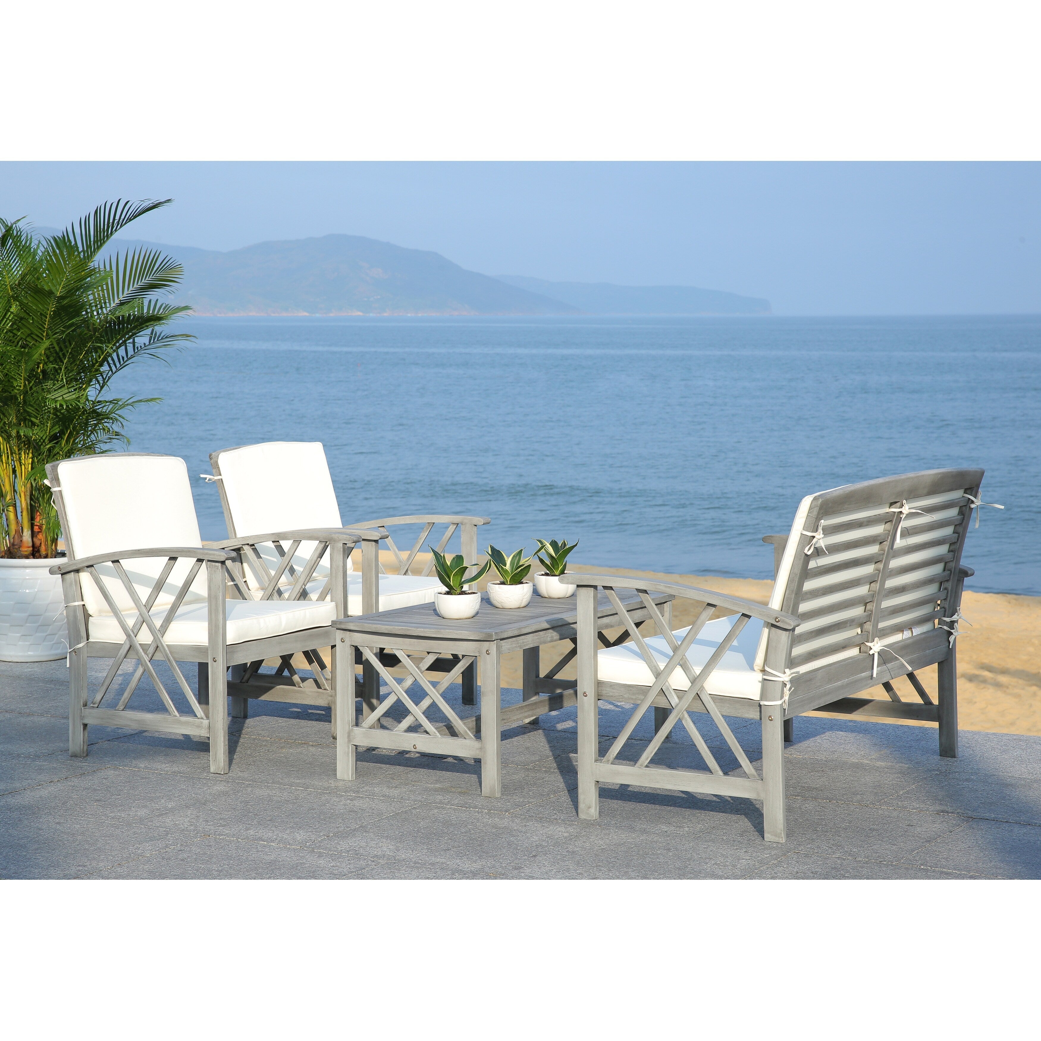 Ensemble de jardin 4 pièces en bois d'acacia massif SAFAVIEH Fontana - 47 L x 26 P x 33 H
