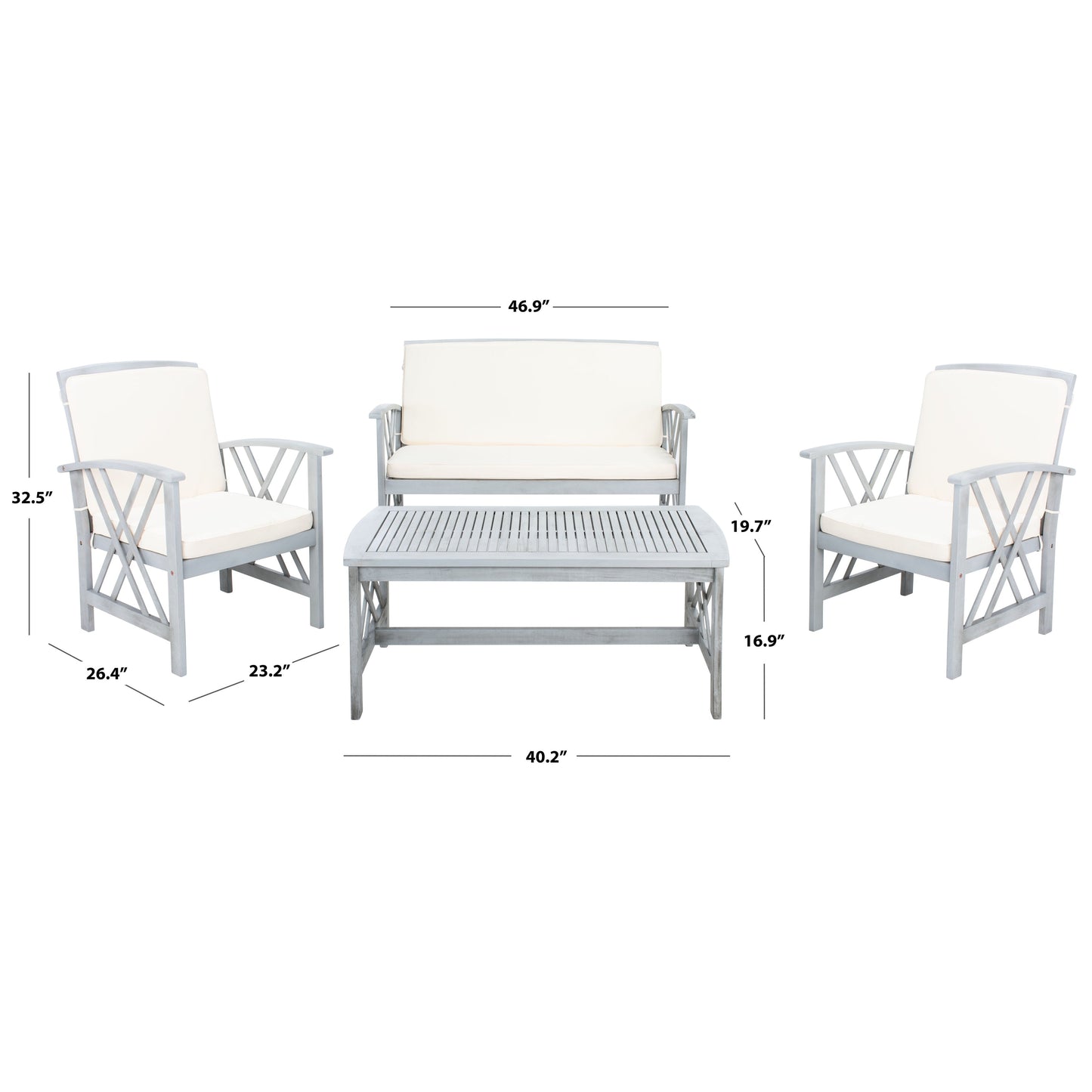 Ensemble de jardin 4 pièces en bois d'acacia massif SAFAVIEH Fontana - 47 L x 26 P x 33 H