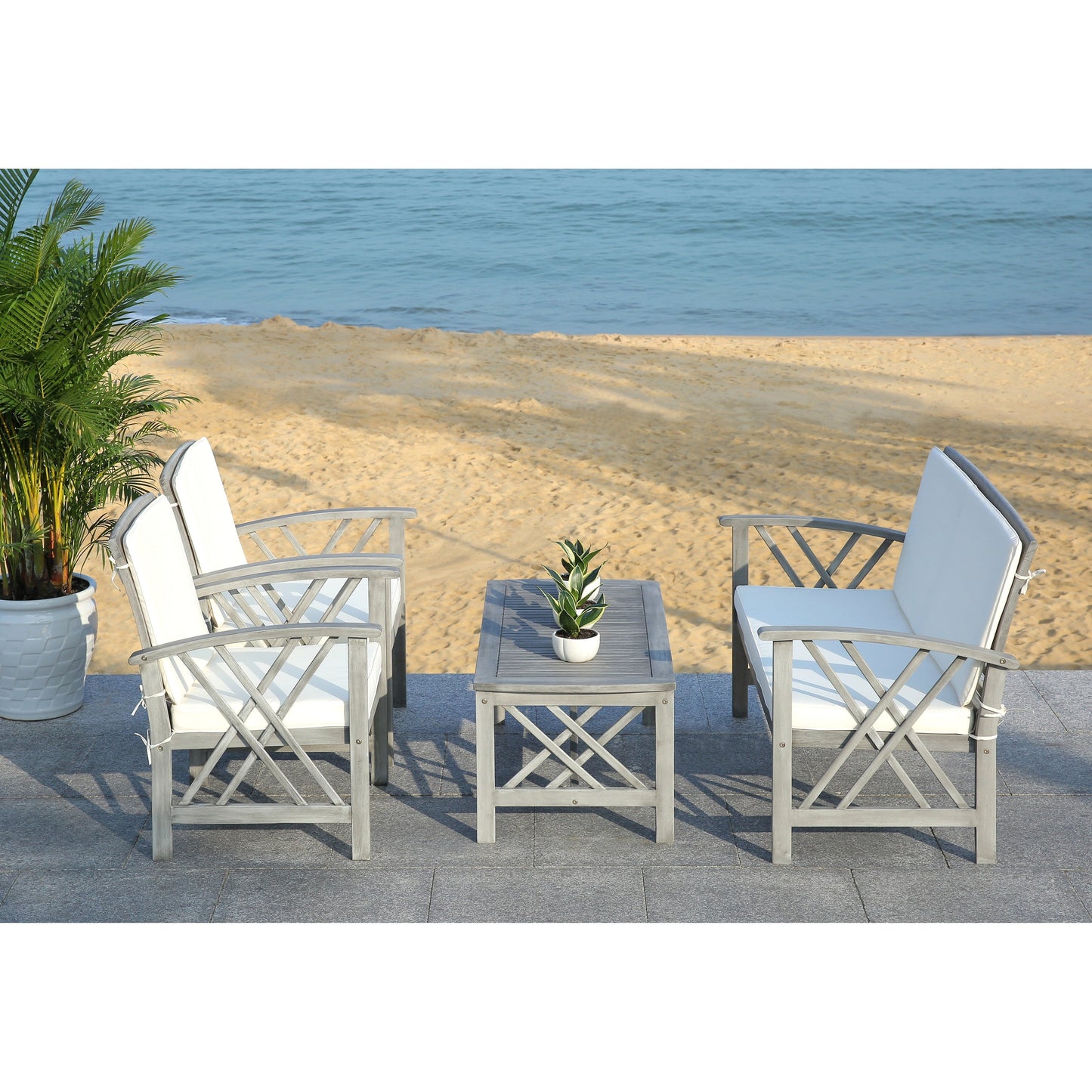 Ensemble de jardin 4 pièces en bois d'acacia massif SAFAVIEH Fontana - 47 L x 26 P x 33 H