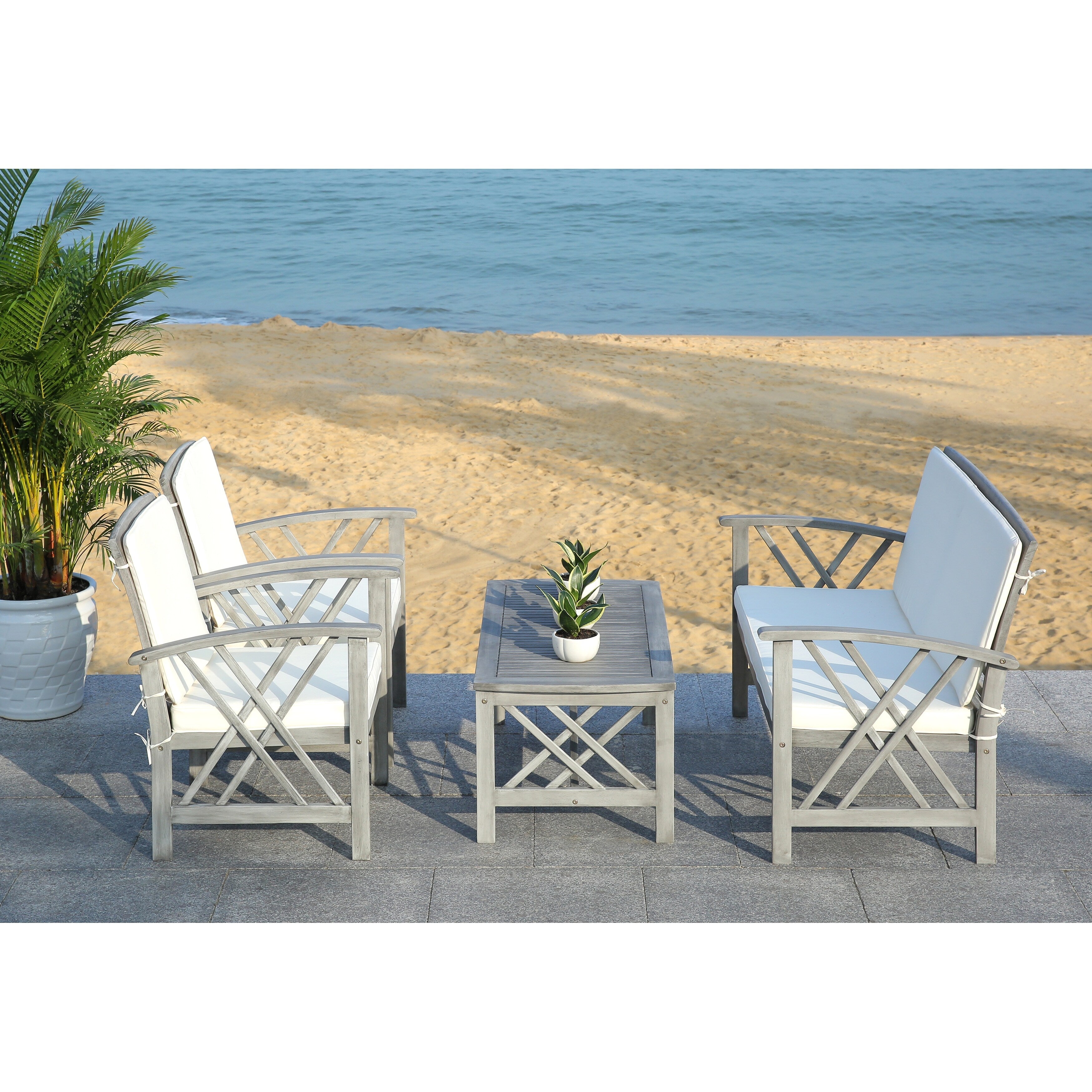 Ensemble de jardin 4 pièces en bois d'acacia massif SAFAVIEH Fontana - 47 L x 26 P x 33 H