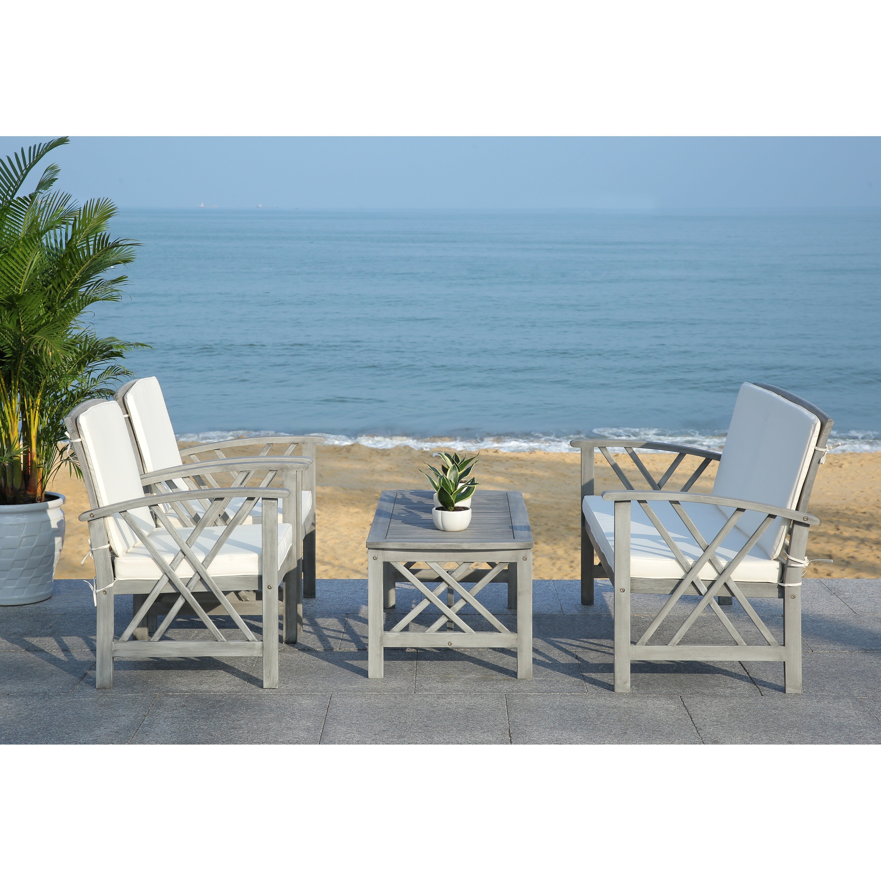 Ensemble de jardin 4 pièces en bois d'acacia massif SAFAVIEH Fontana - 47 L x 26 P x 33 H