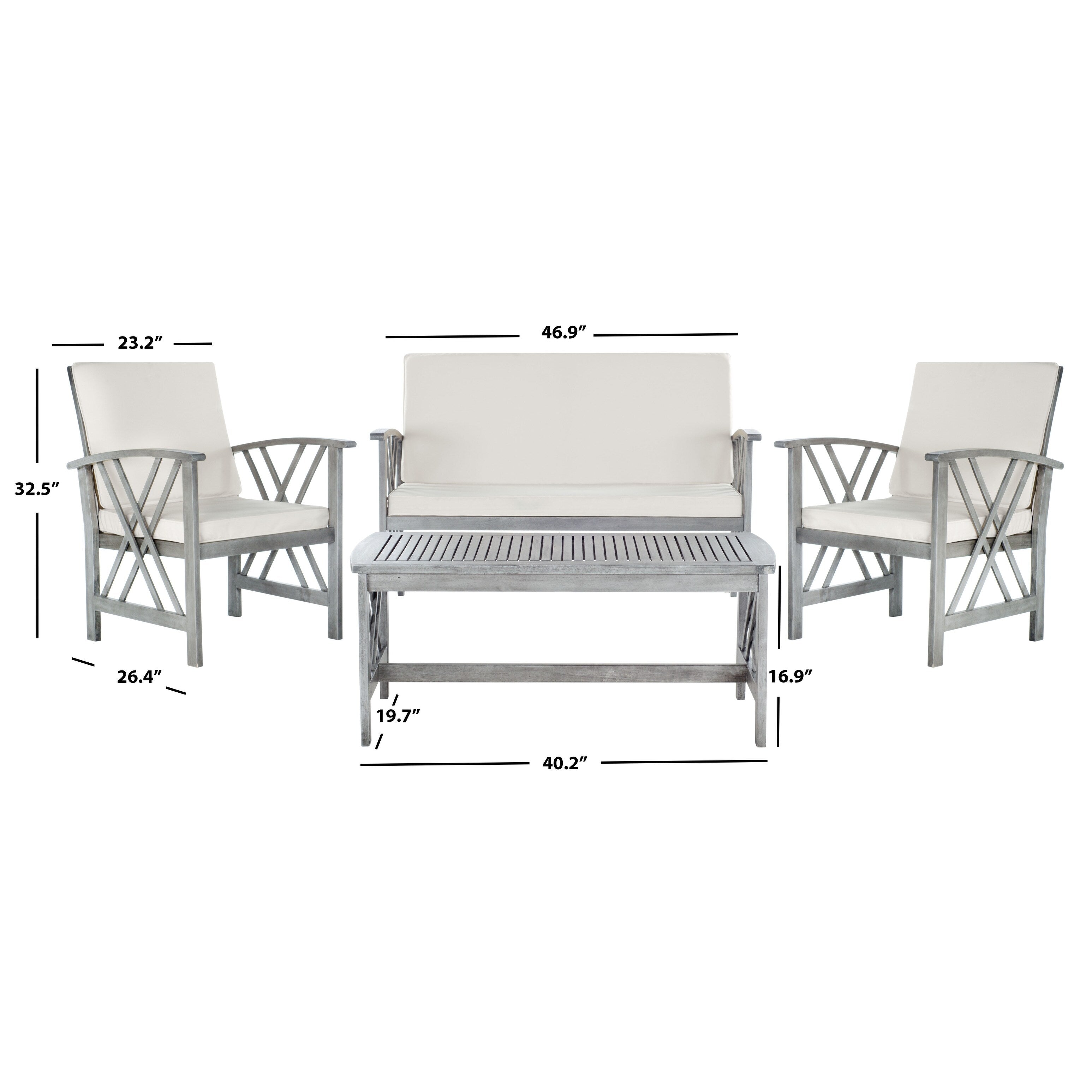 Ensemble de jardin 4 pièces en bois d'acacia massif SAFAVIEH Fontana - 47 L x 26 P x 33 H