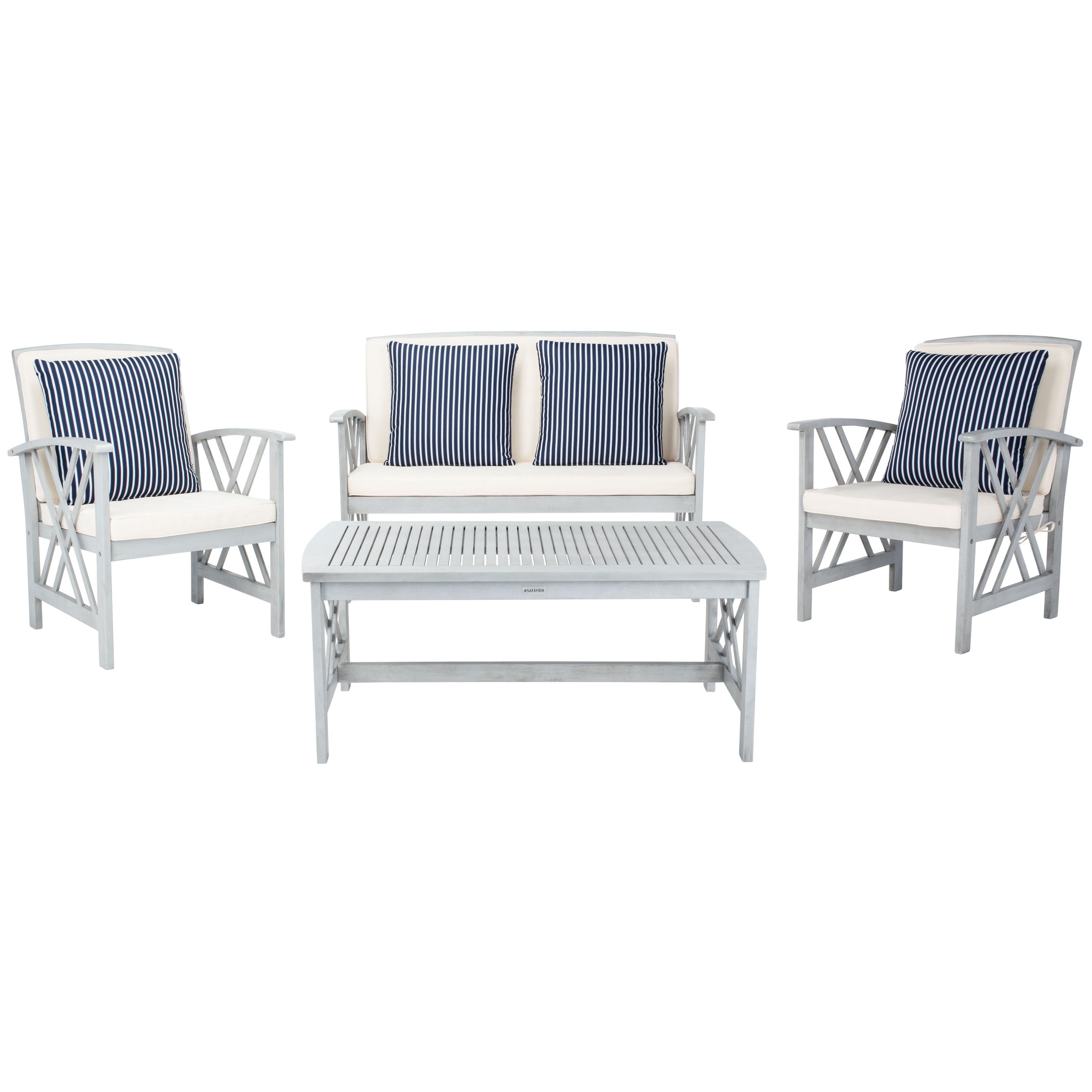 Ensemble de jardin 4 pièces en bois d'acacia massif SAFAVIEH Fontana - 47 L x 26 P x 33 H