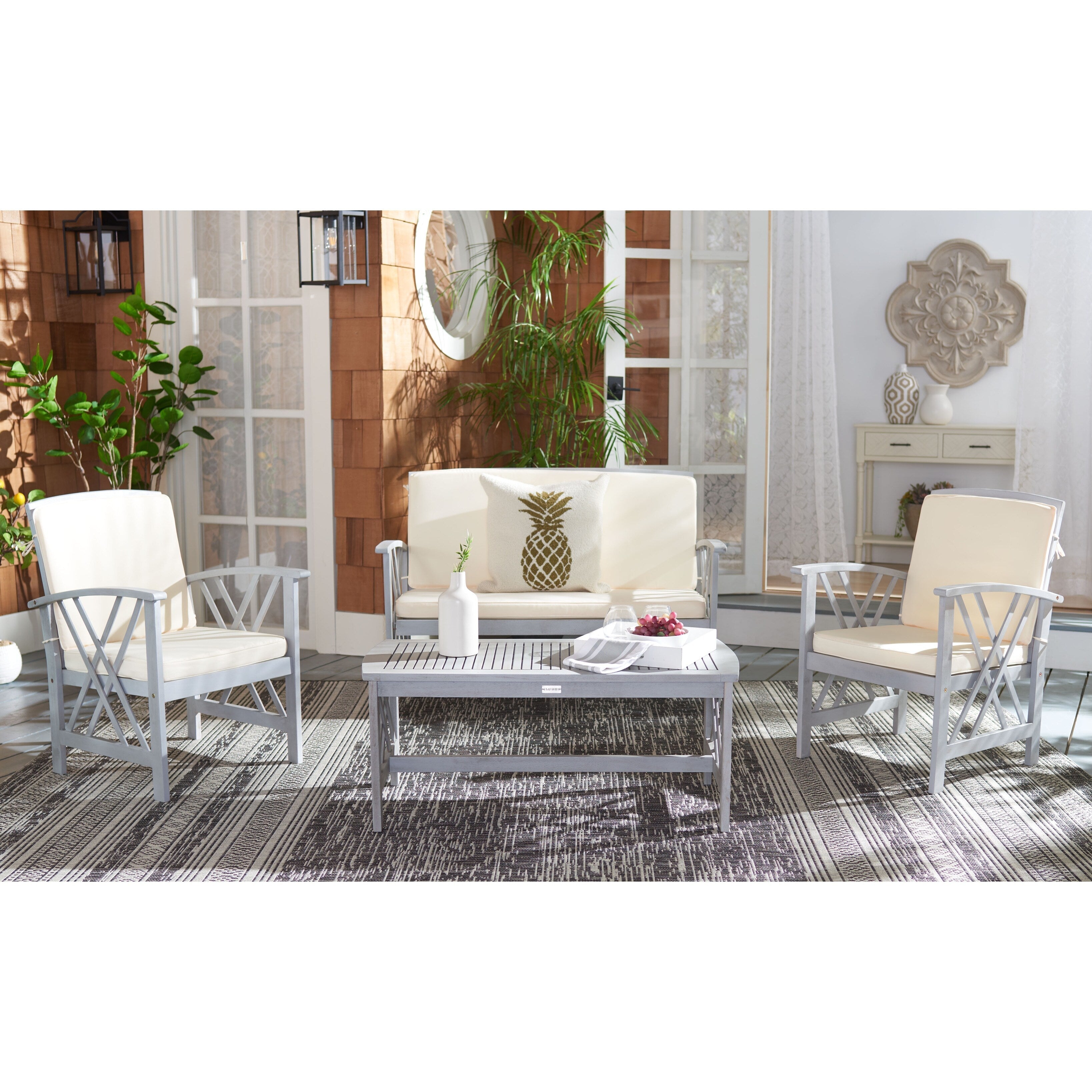 Ensemble de jardin 4 pièces en bois d'acacia massif SAFAVIEH Fontana - 47 L x 26 P x 33 H