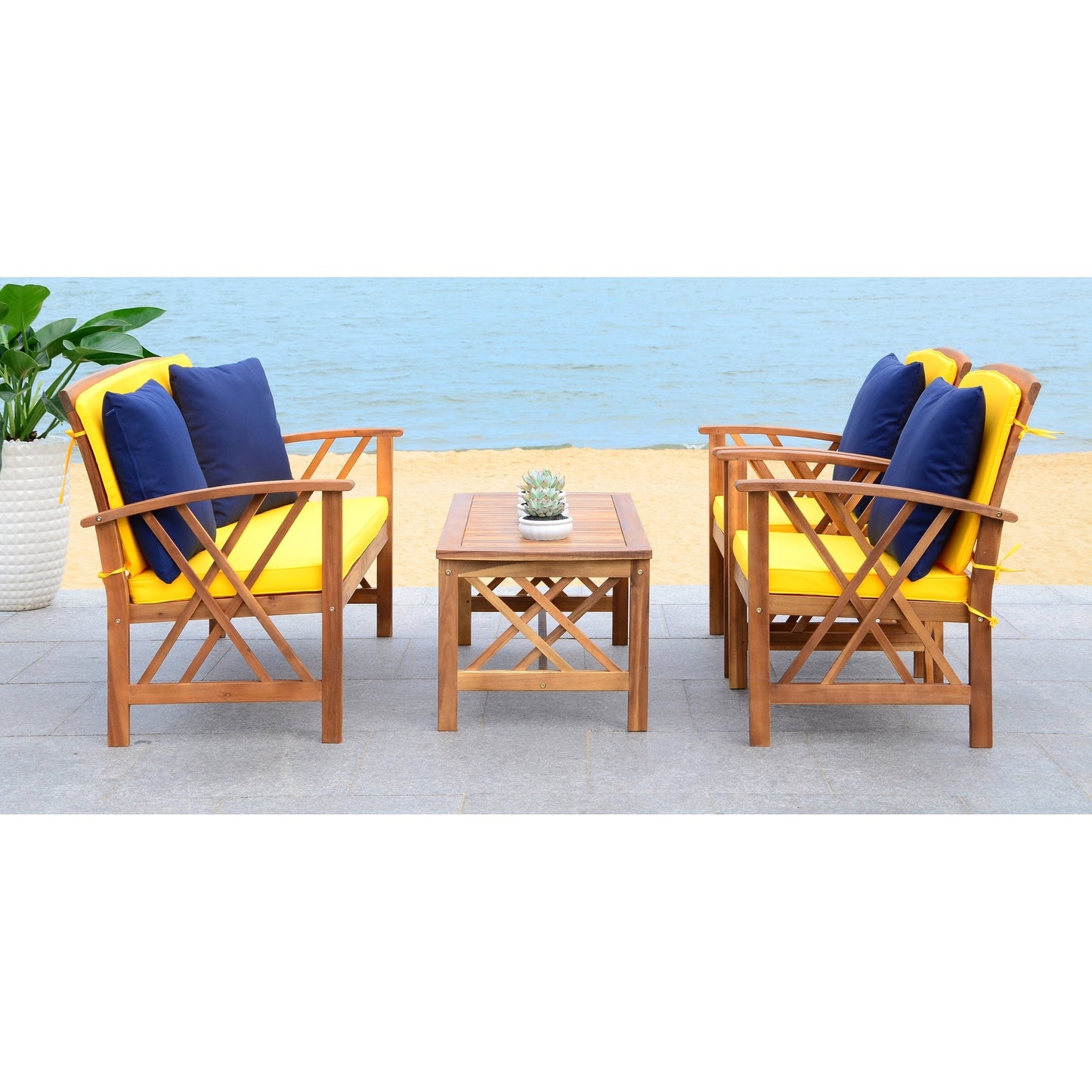 Ensemble de jardin 4 pièces en bois d'acacia massif SAFAVIEH Fontana - 47 L x 26 P x 33 H