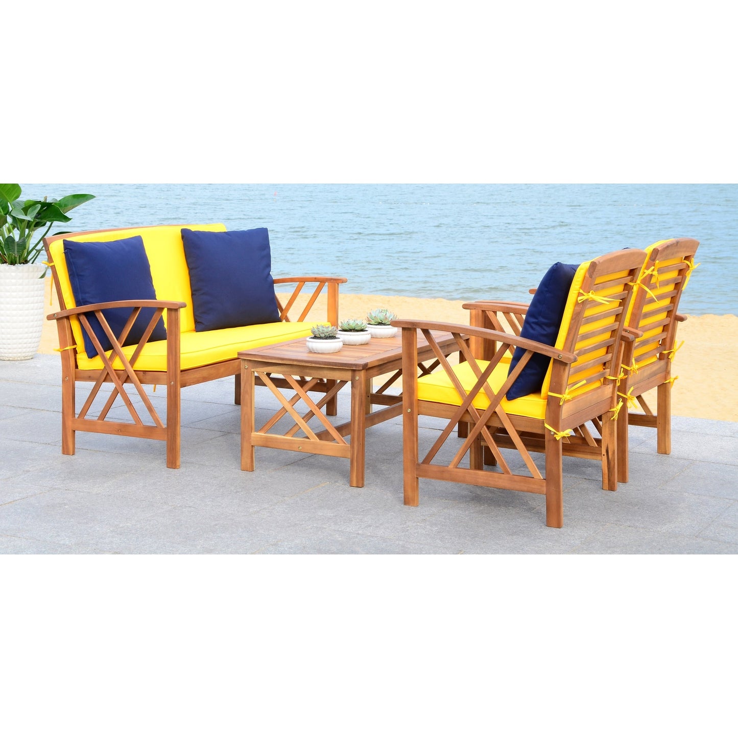 Ensemble de jardin 4 pièces en bois d'acacia massif SAFAVIEH Fontana - 47 L x 26 P x 33 H