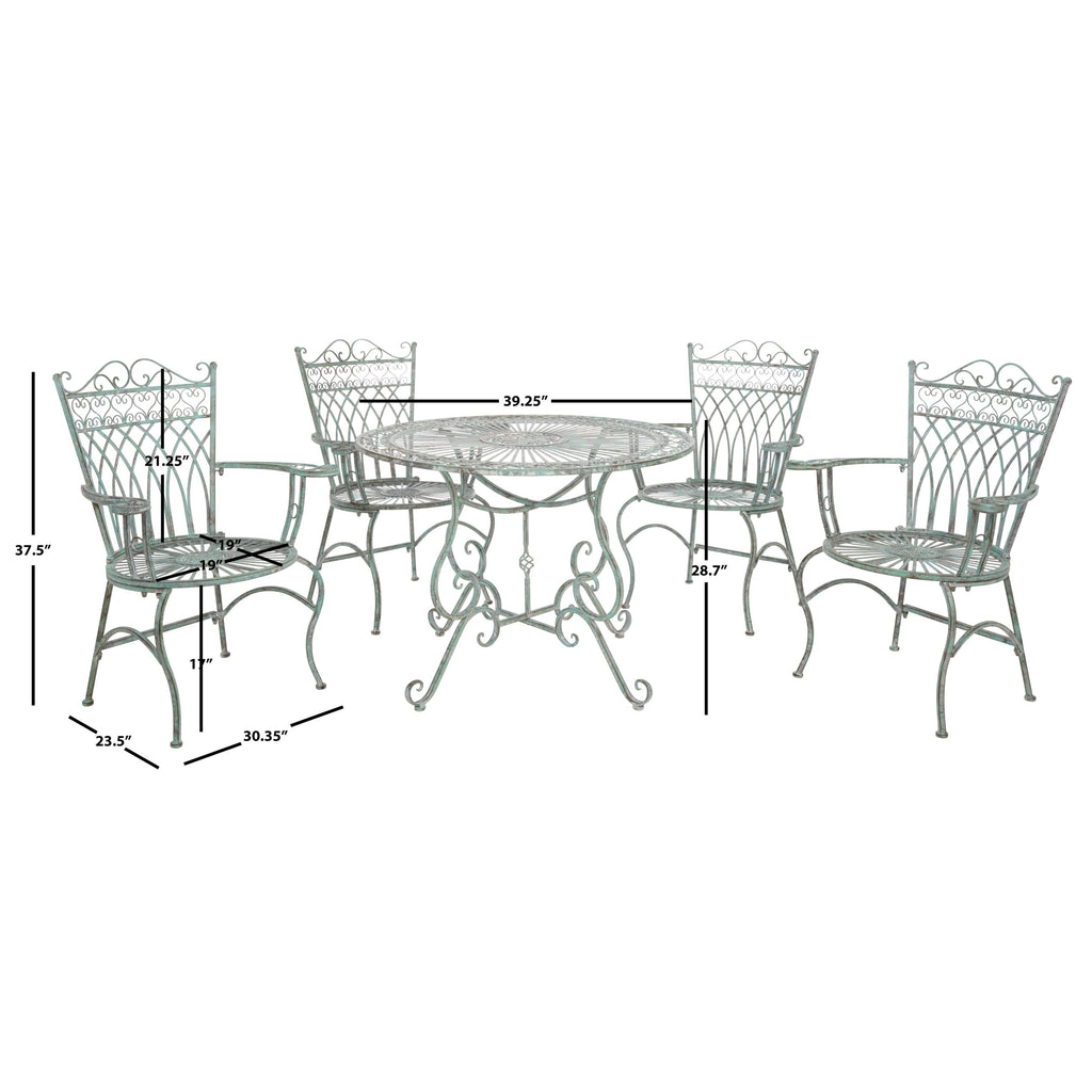 Ensemble de patio extérieur 5 pièces SAFAVIEH Jaylene en fer forgé de style victorien - 39 l x 39 p x 29 h