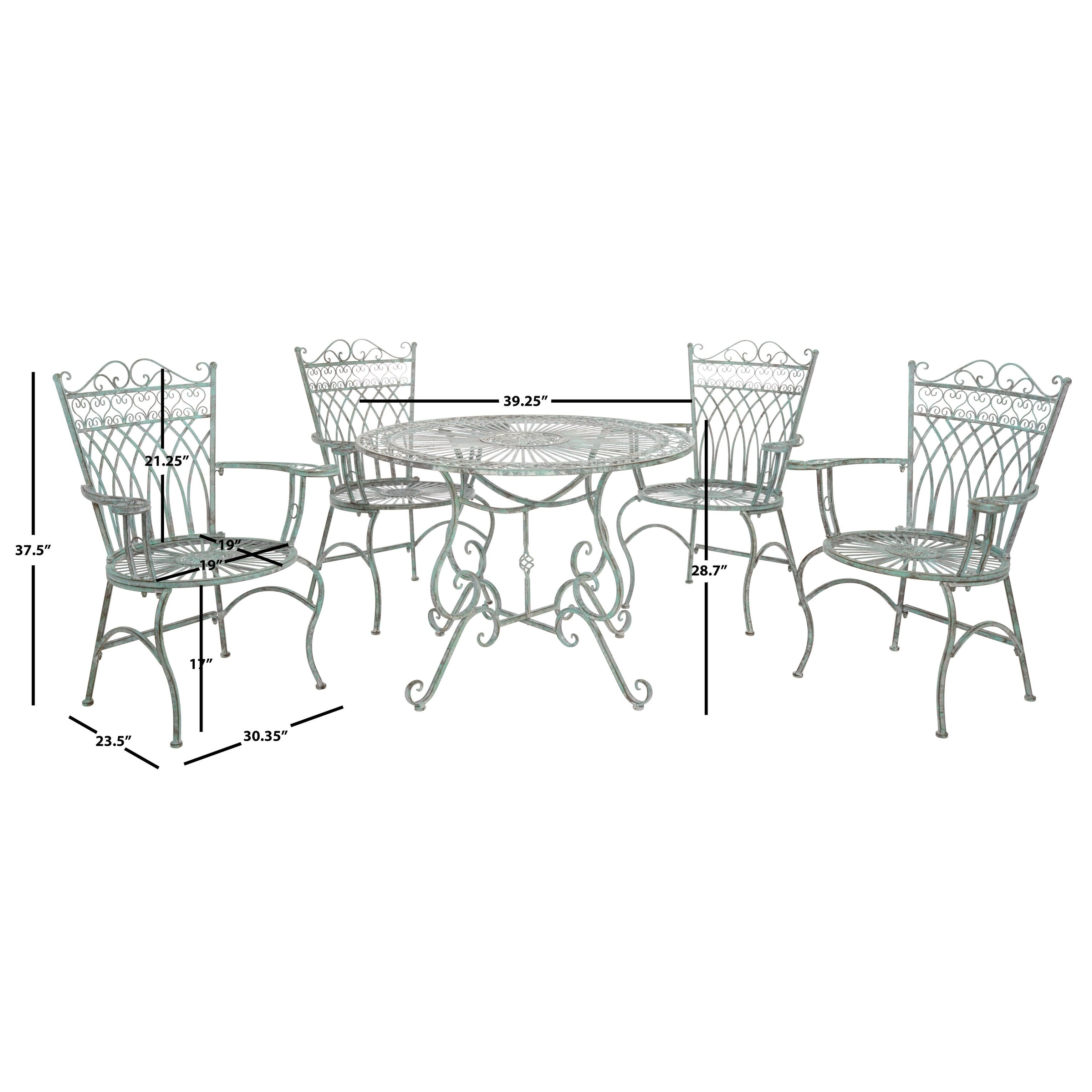 Ensemble de patio extérieur 5 pièces SAFAVIEH Jaylene en fer forgé de style victorien - 39 l x 39 p x 29 h