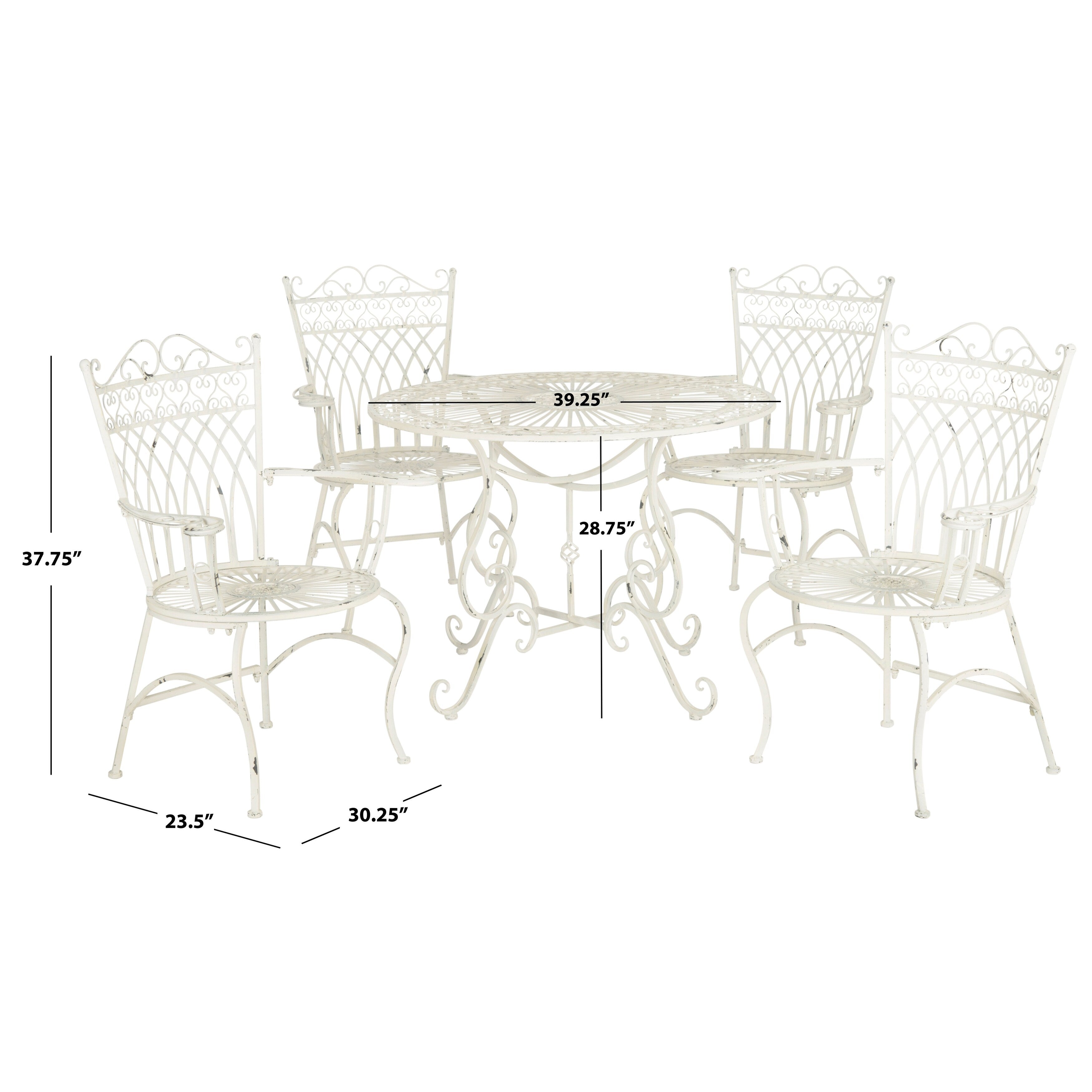 Ensemble de patio extérieur 5 pièces SAFAVIEH Jaylene en fer forgé de style victorien - 39 l x 39 p x 29 h