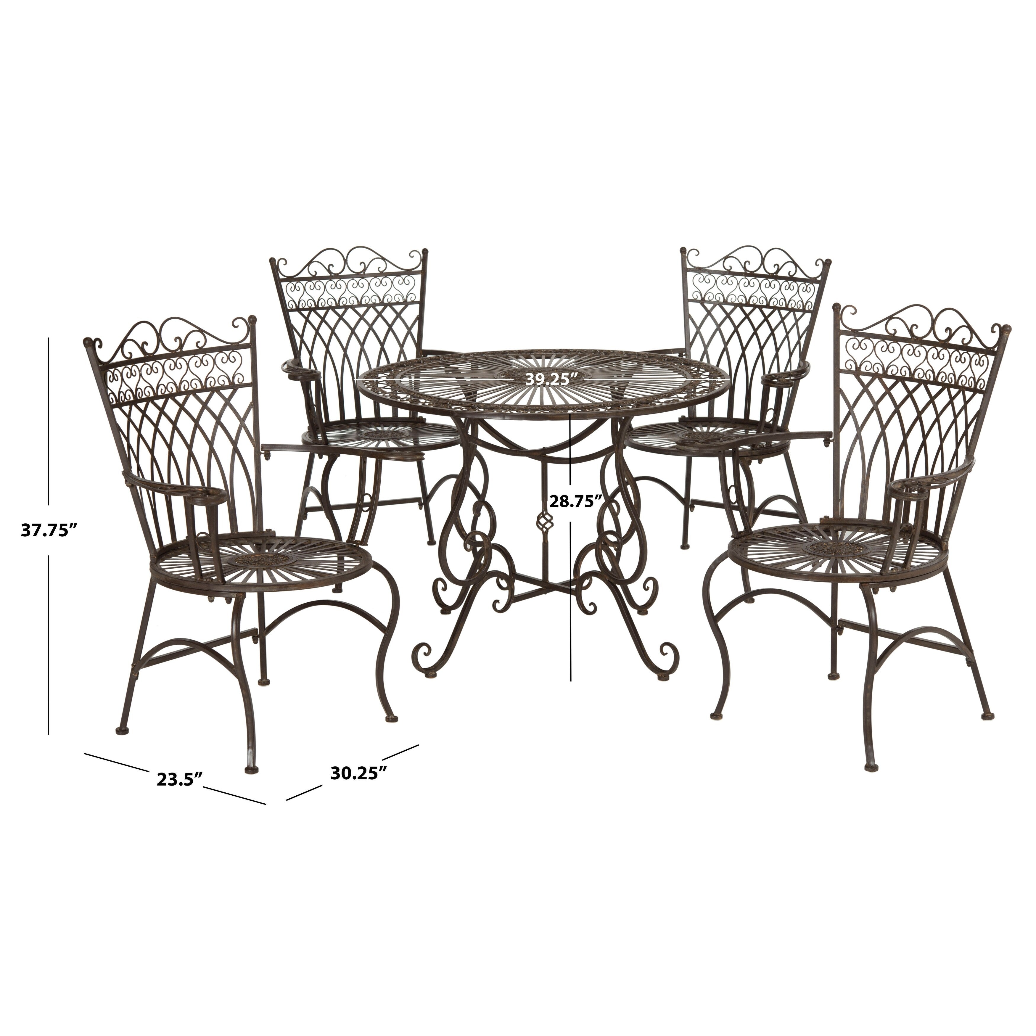 Ensemble de patio extérieur 5 pièces SAFAVIEH Jaylene en fer forgé de style victorien - 39 l x 39 p x 29 h