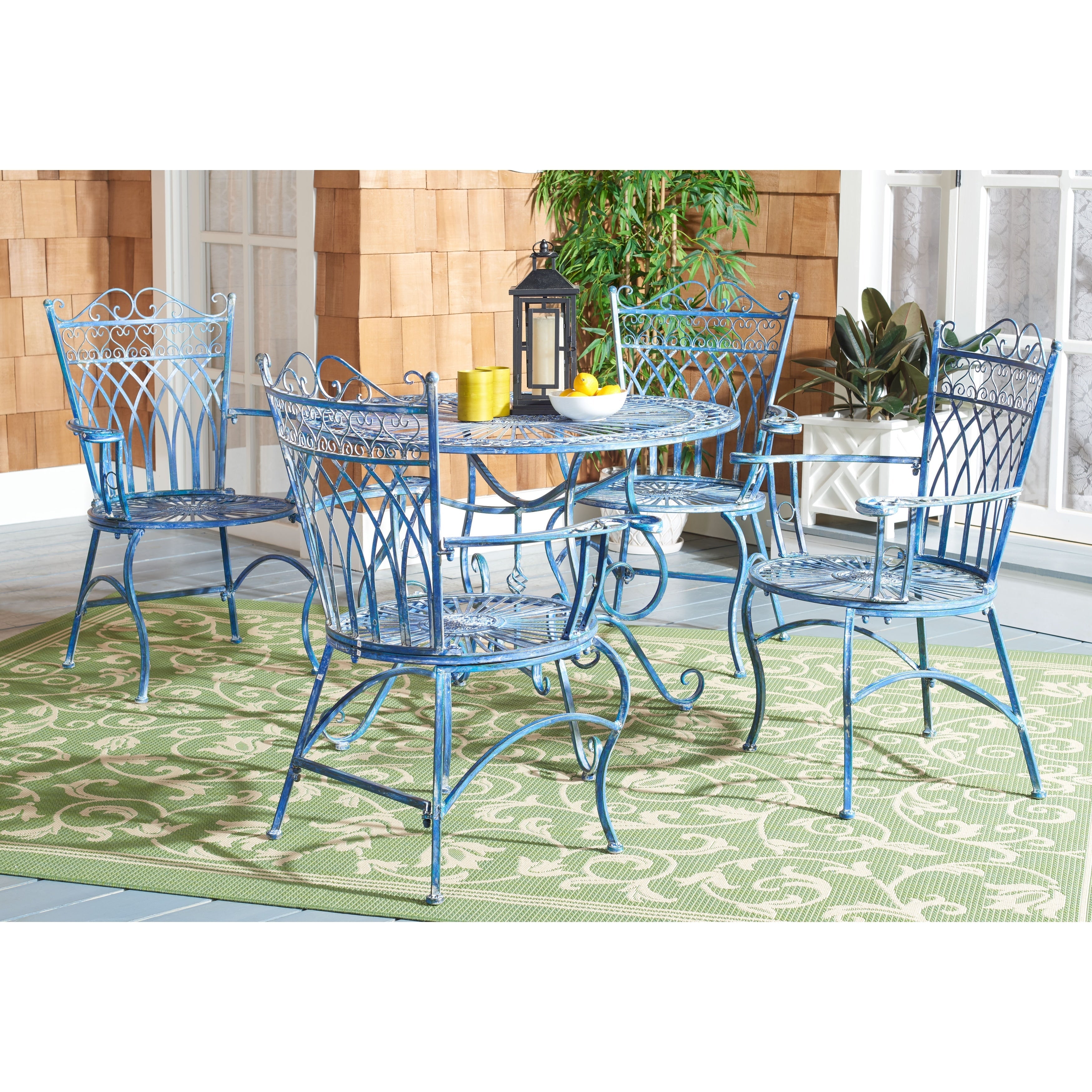 Ensemble de patio extérieur 5 pièces SAFAVIEH Jaylene en fer forgé de style victorien - 39 l x 39 p x 29 h