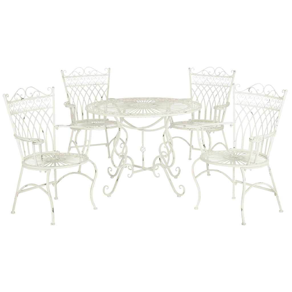 Ensemble de patio extérieur 5 pièces SAFAVIEH Jaylene en fer forgé de style victorien - 39 l x 39 p x 29 h