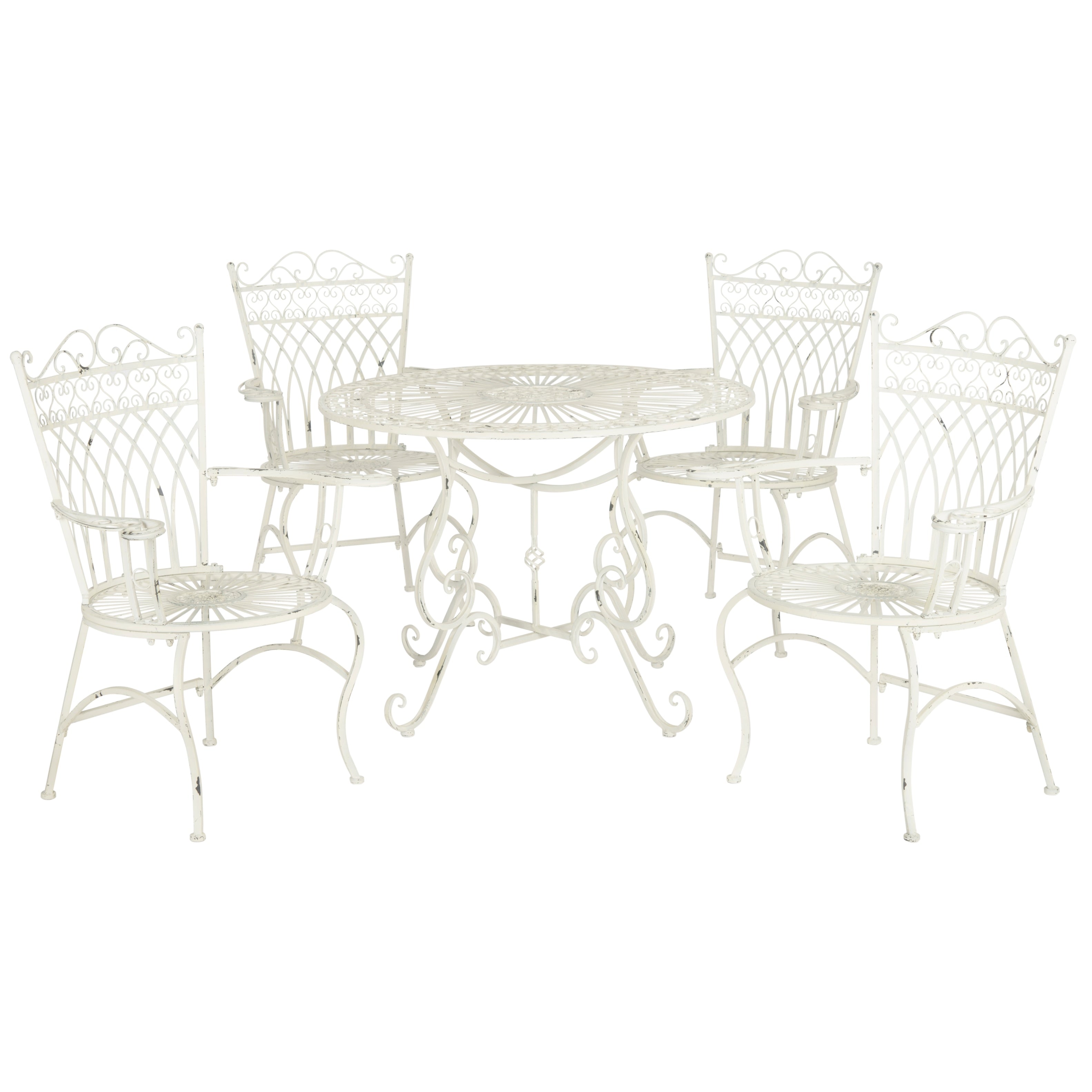 Ensemble de patio extérieur 5 pièces SAFAVIEH Jaylene en fer forgé de style victorien - 39 l x 39 p x 29 h