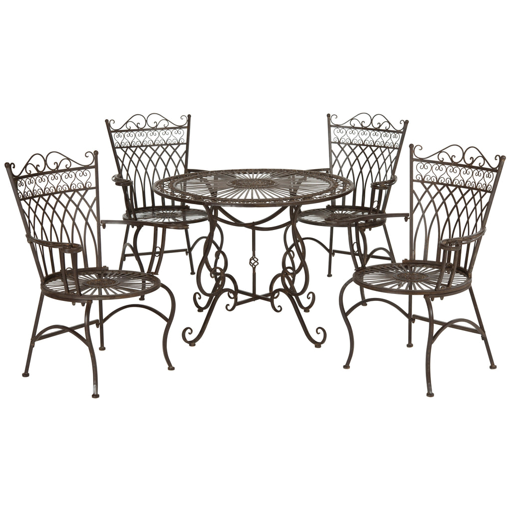 Ensemble de patio extérieur 5 pièces SAFAVIEH Jaylene en fer forgé de style victorien - 39 l x 39 p x 29 h