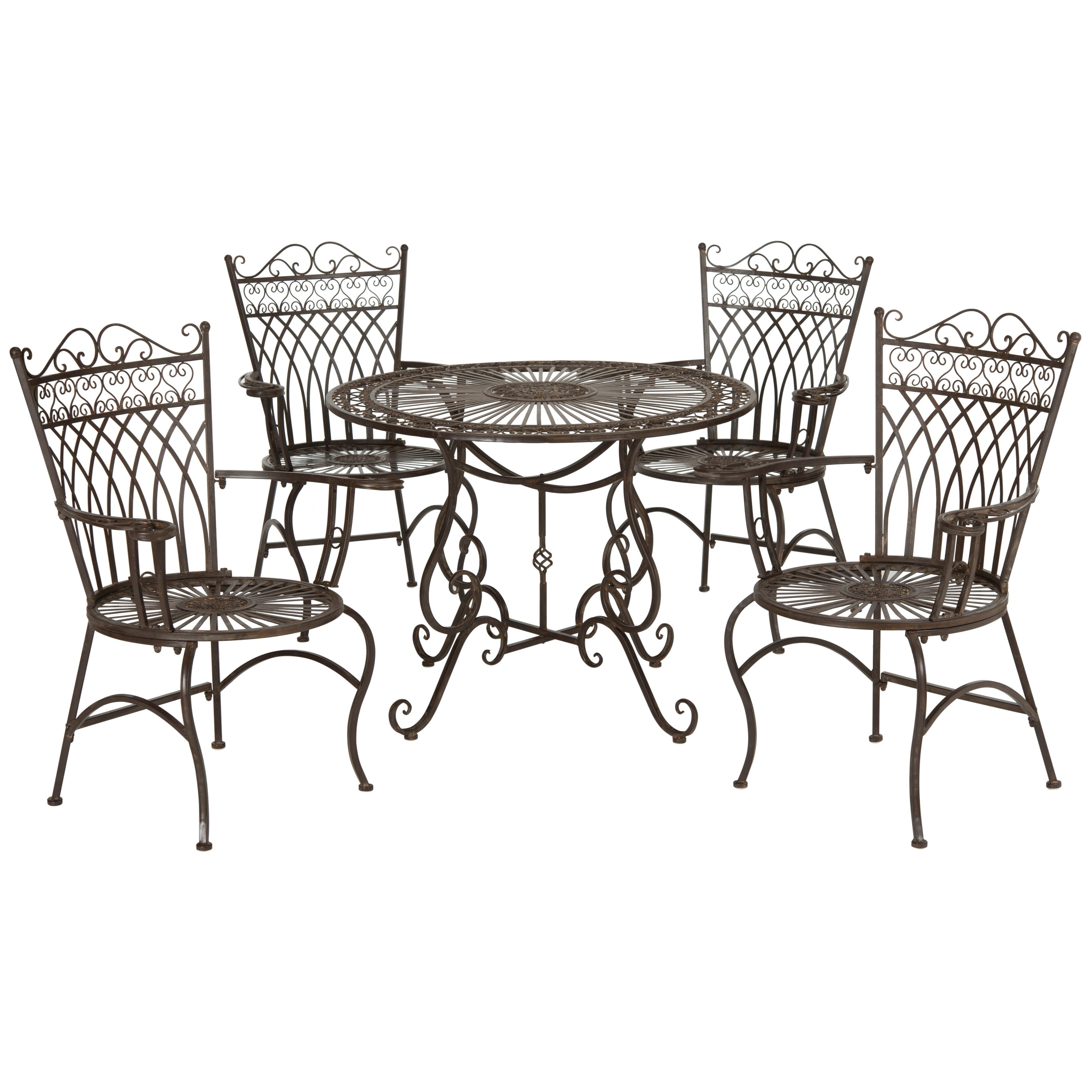 Ensemble de patio extérieur 5 pièces SAFAVIEH Jaylene en fer forgé de style victorien - 39 l x 39 p x 29 h