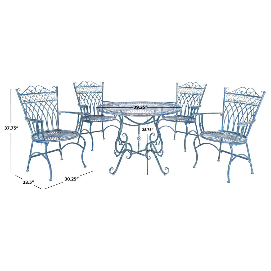 Ensemble de patio extérieur 5 pièces SAFAVIEH Jaylene en fer forgé de style victorien - 39 l x 39 p x 29 h