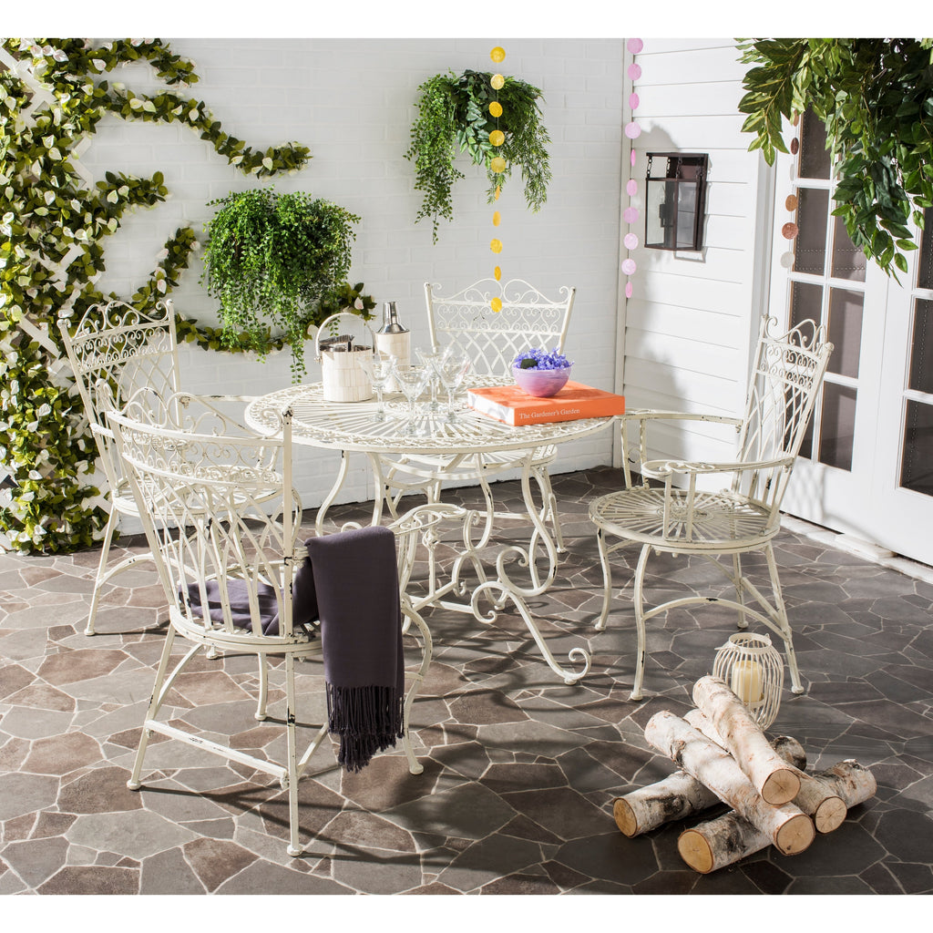 Ensemble de patio extérieur 5 pièces SAFAVIEH Jaylene en fer forgé de style victorien - 39 l x 39 p x 29 h