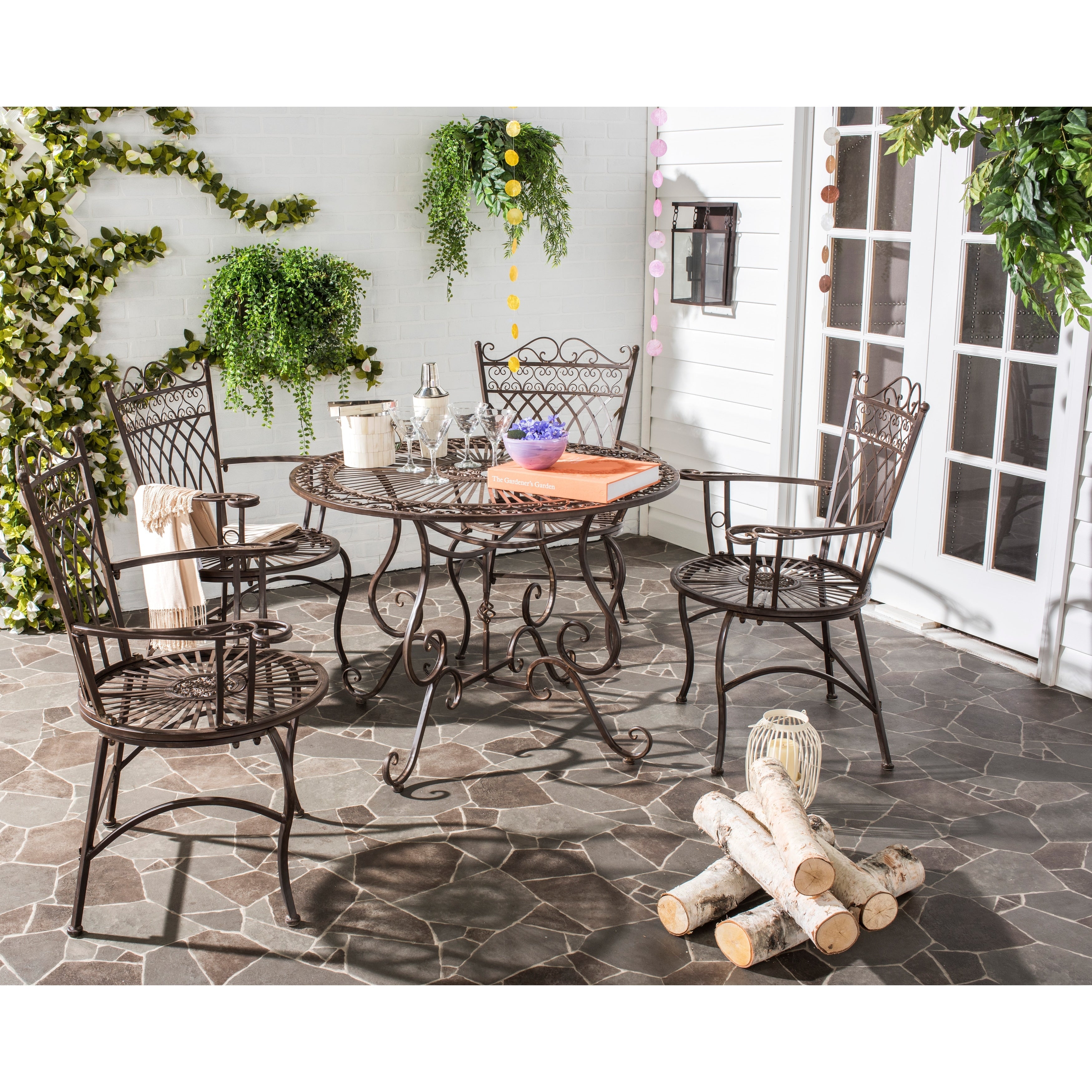 Ensemble de patio extérieur 5 pièces SAFAVIEH Jaylene en fer forgé de style victorien - 39 l x 39 p x 29 h