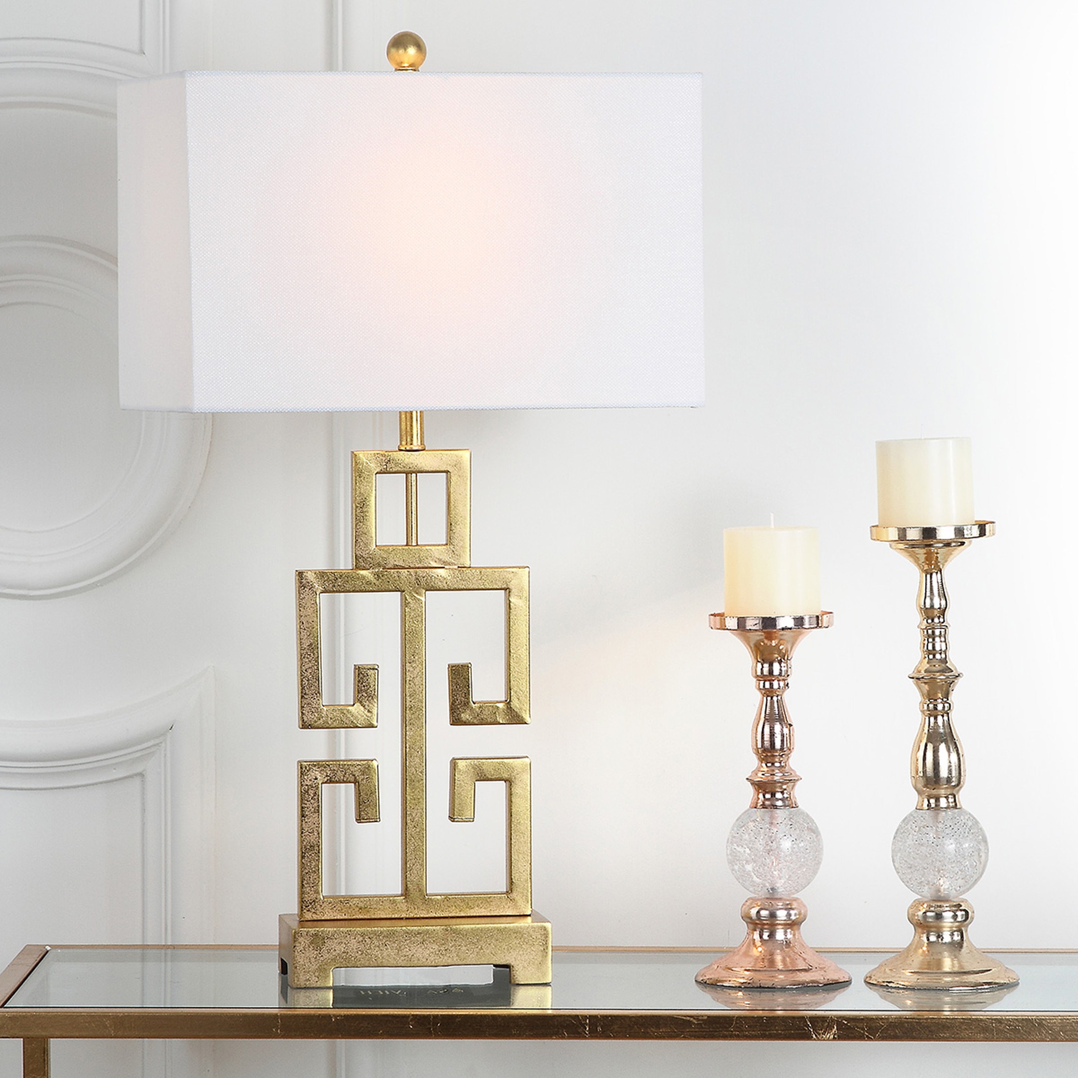 Lampe de table Chantelle de SAFAVIEH Lighting, 29 pouces, couleur or antique grec (lot de 2) – 16 l x 9 p x 29 h