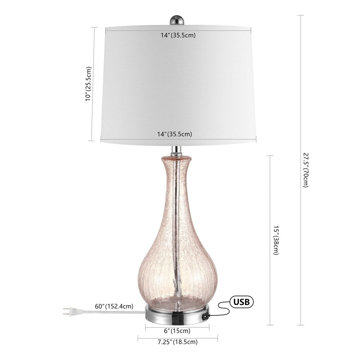 Lampe de table LED Elsgard de 71 cm en verre craquelé de SAFAVIEH Lighting – 14 l x 14 p x 28 h – 14 l x 14 p x 28 h