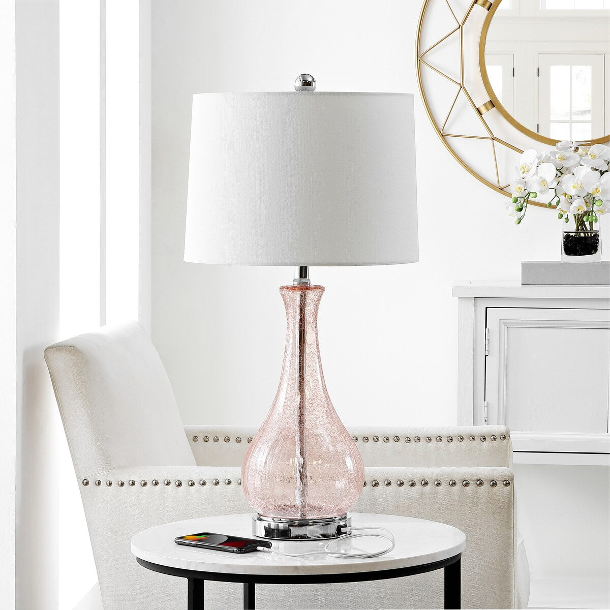 Lampe de table LED Elsgard de 71 cm en verre craquelé de SAFAVIEH Lighting – 14 l x 14 p x 28 h – 14 l x 14 p x 28 h