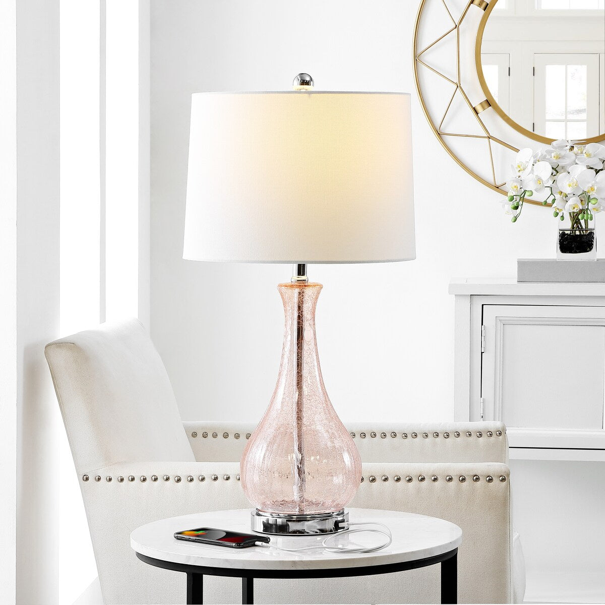 Lampe de table LED Elsgard de 71 cm en verre craquelé de SAFAVIEH Lighting – 14 l x 14 p x 28 h – 14 l x 14 p x 28 h