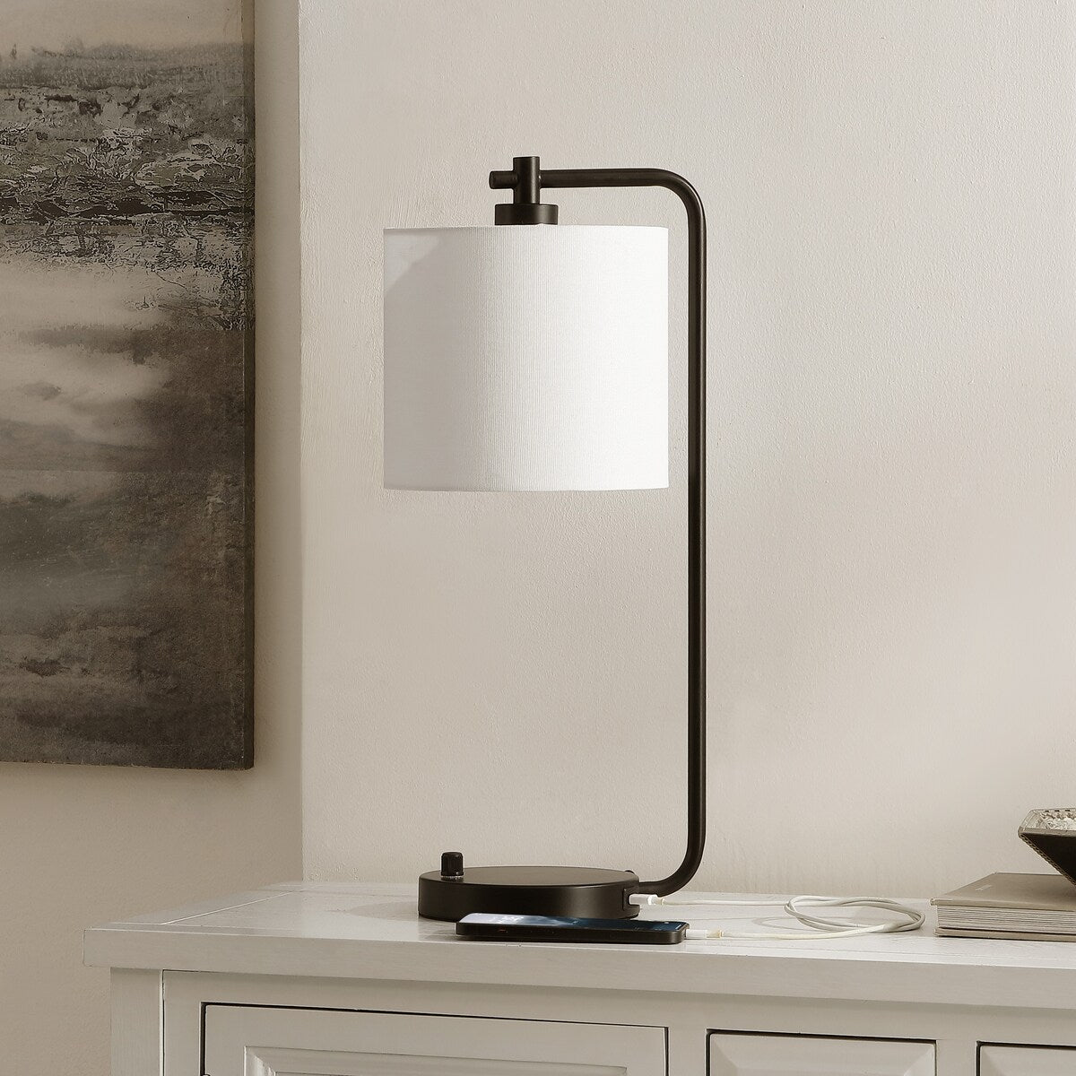 Lampe de table SAFAVIEH Lighting Verginica de 50 cm avec port de charge USB (ampoule DEL incluse) – 19 cm l x 19 cm P x 51 cm H