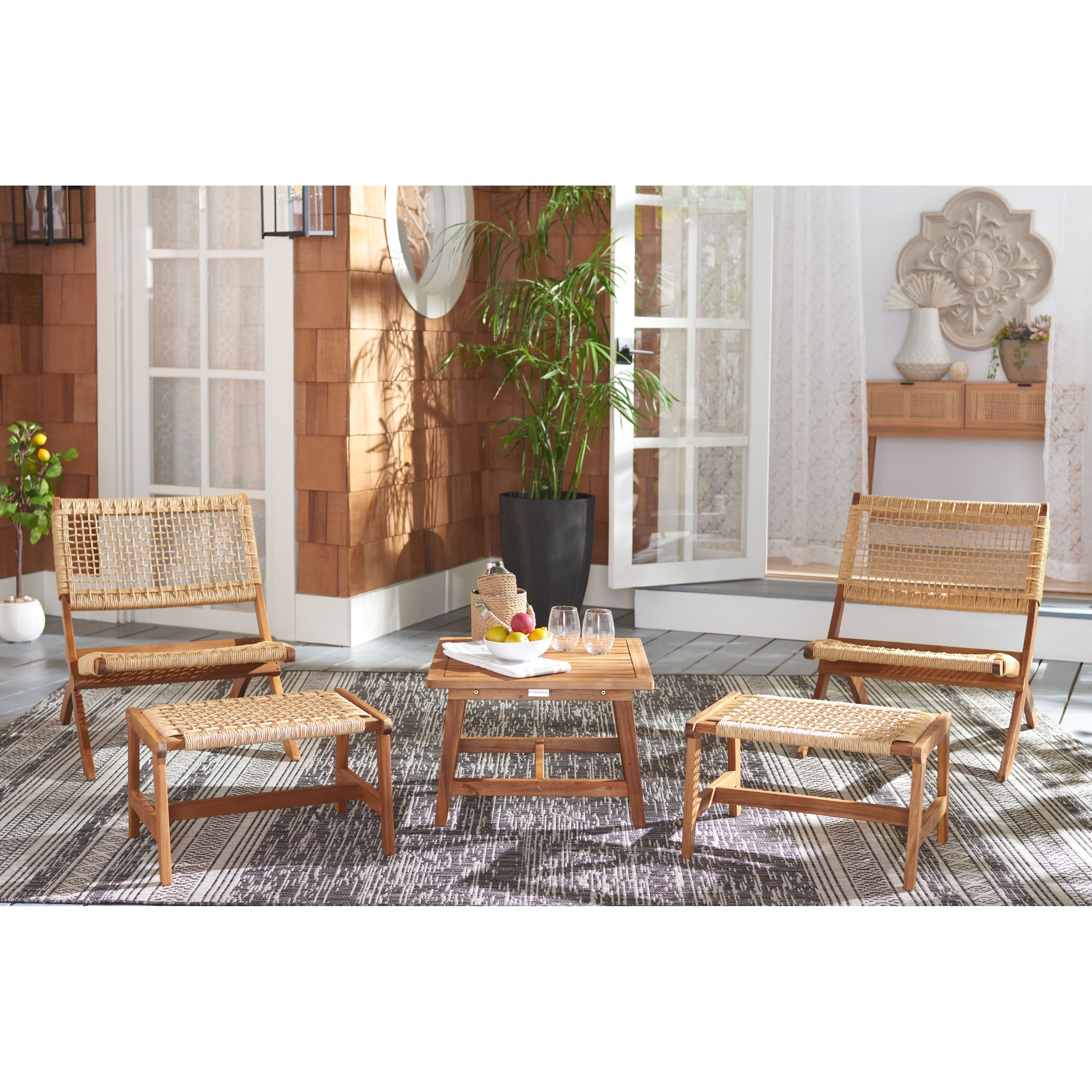 Ensemble de chaises et table d'extérieur SAFAVIEH Lissy en acacia et corde - 24 l x 28 p x 31 h