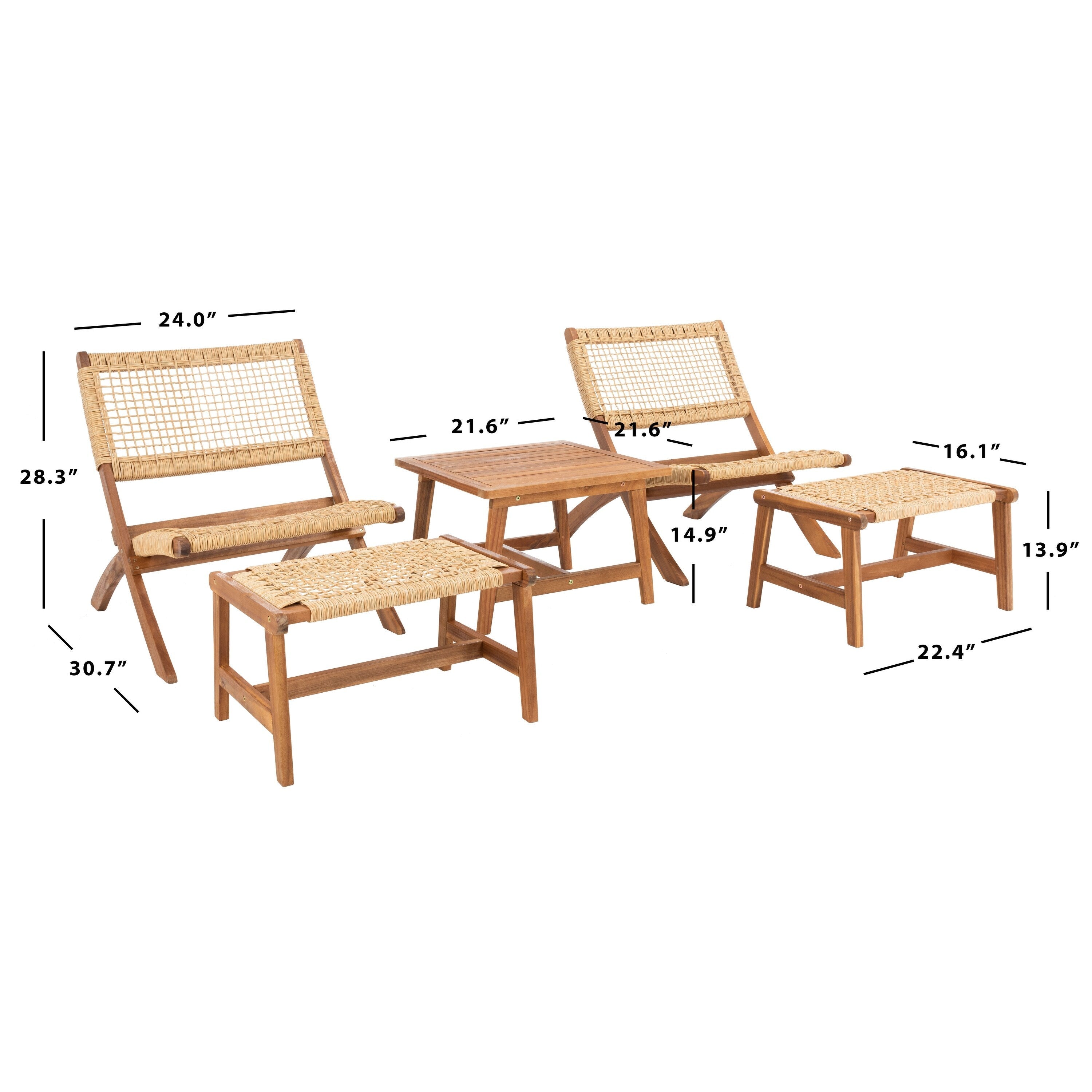 Ensemble de chaises et table d'extérieur SAFAVIEH Lissy en acacia et corde - 24 l x 28 p x 31 h