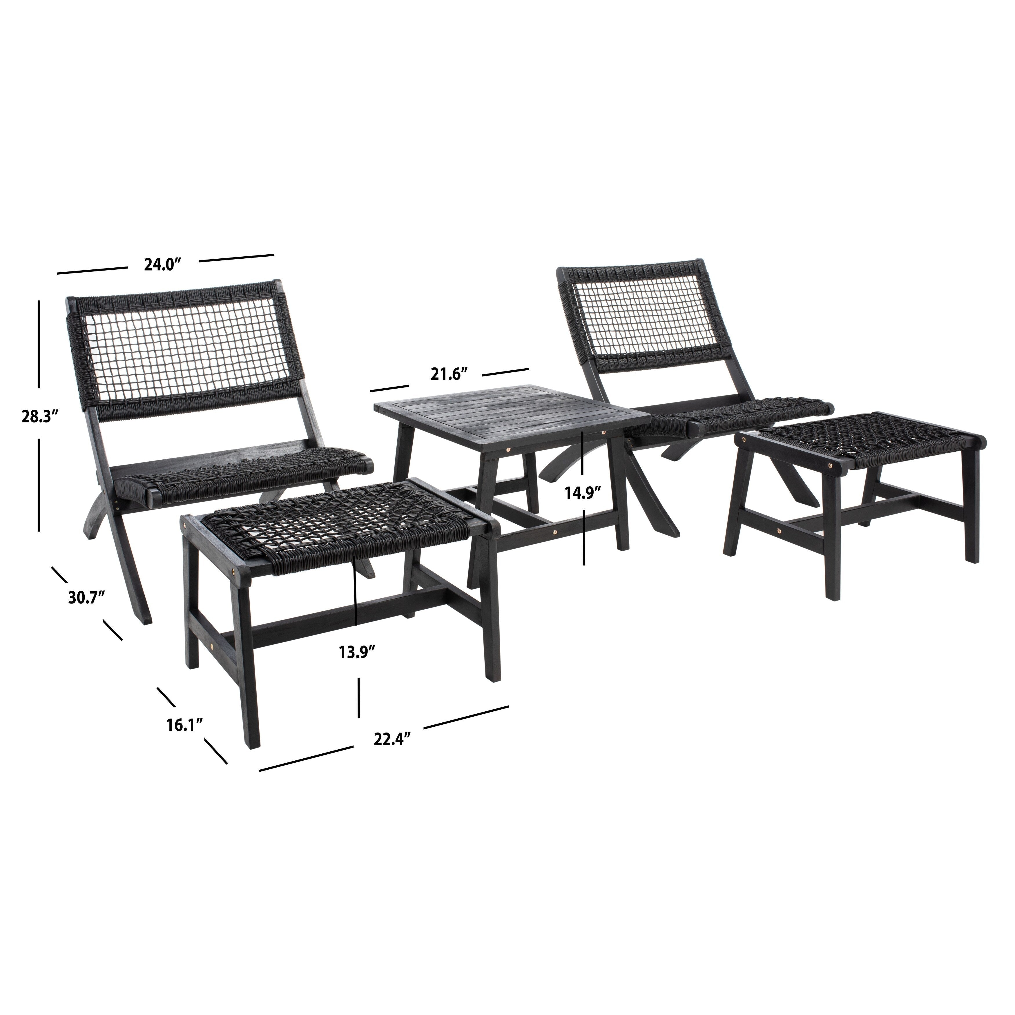 Ensemble de chaises et table d'extérieur SAFAVIEH Lissy en acacia et corde - 24 l x 28 p x 31 h