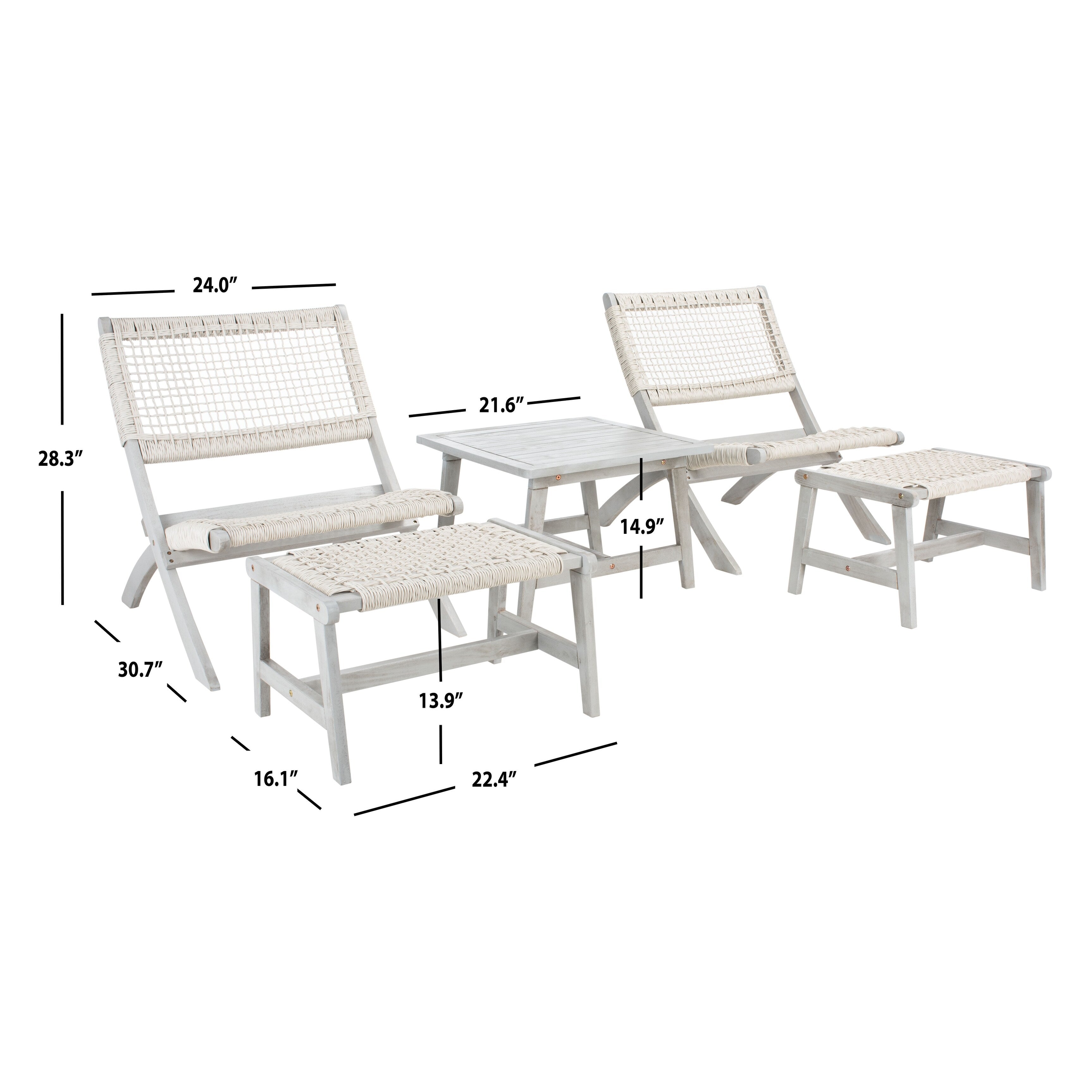 Ensemble de chaises et table d'extérieur SAFAVIEH Lissy en acacia et corde - 24 l x 28 p x 31 h