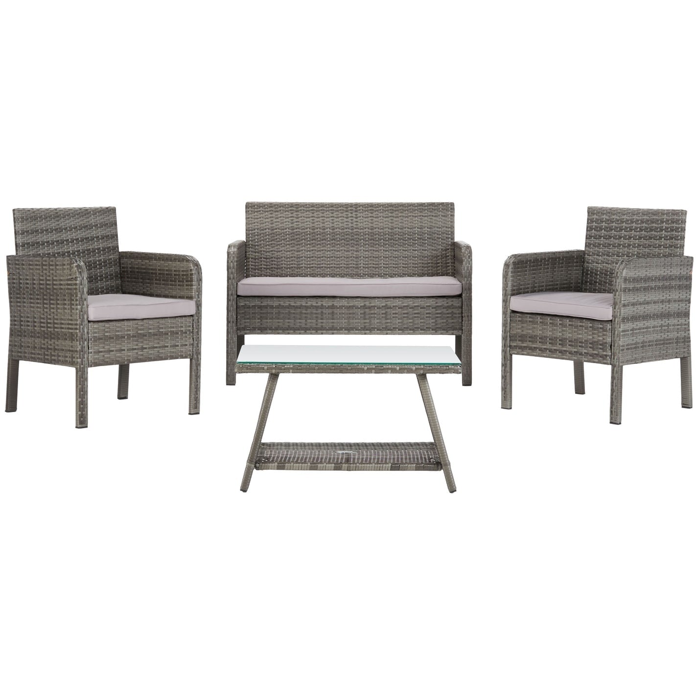 Ensemble de salon de jardin 4 pièces SAFAVIEH Aboka en osier et acier - 42 l x 21 p x 31 h