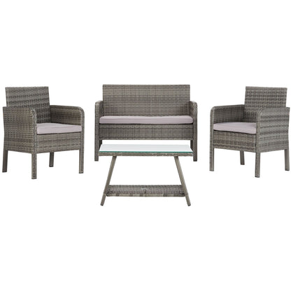 Ensemble de salon de jardin 4 pièces SAFAVIEH Aboka en osier et acier - 42 l x 21 p x 31 h