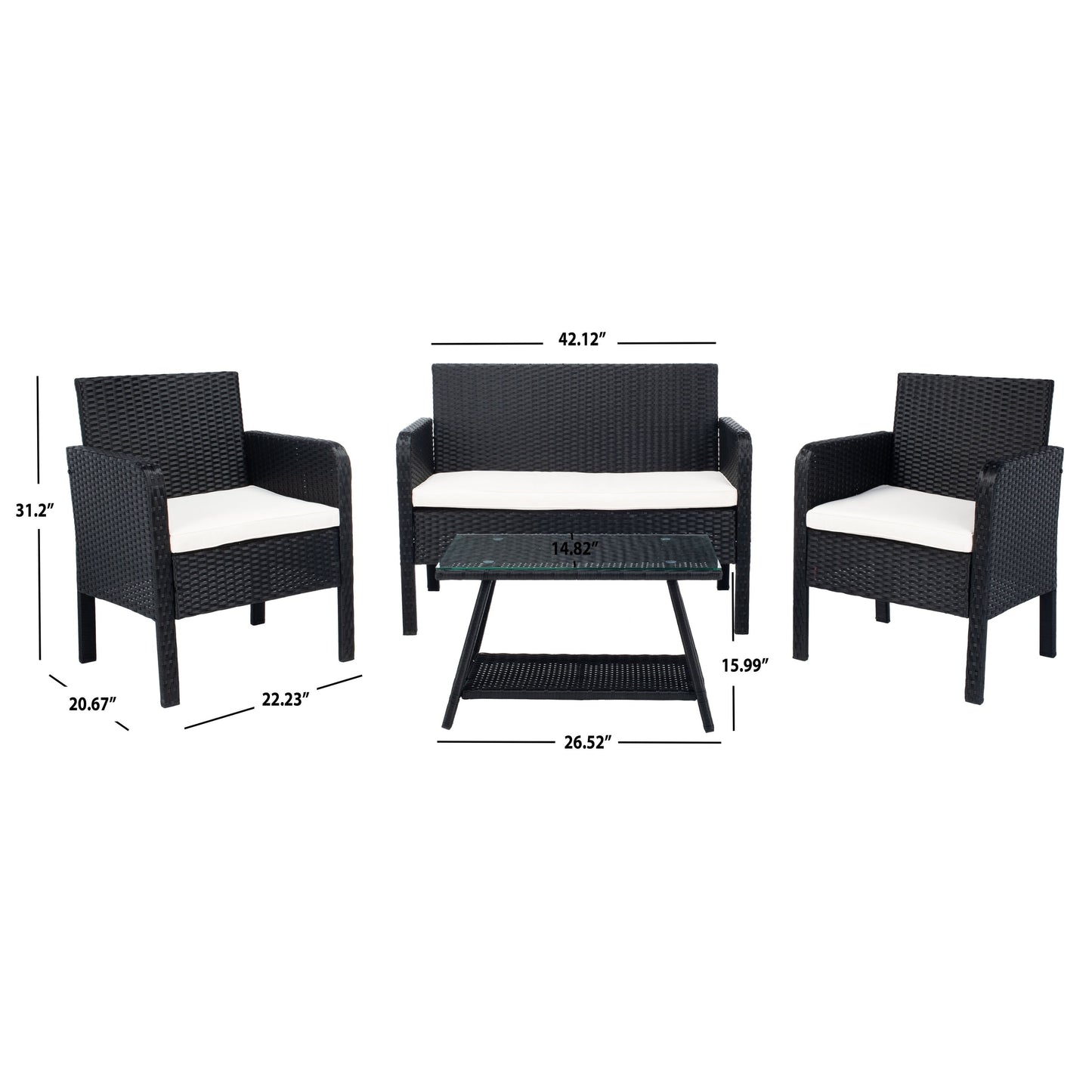 Ensemble de salon de jardin 4 pièces SAFAVIEH Aboka en osier et acier - 42 l x 21 p x 31 h